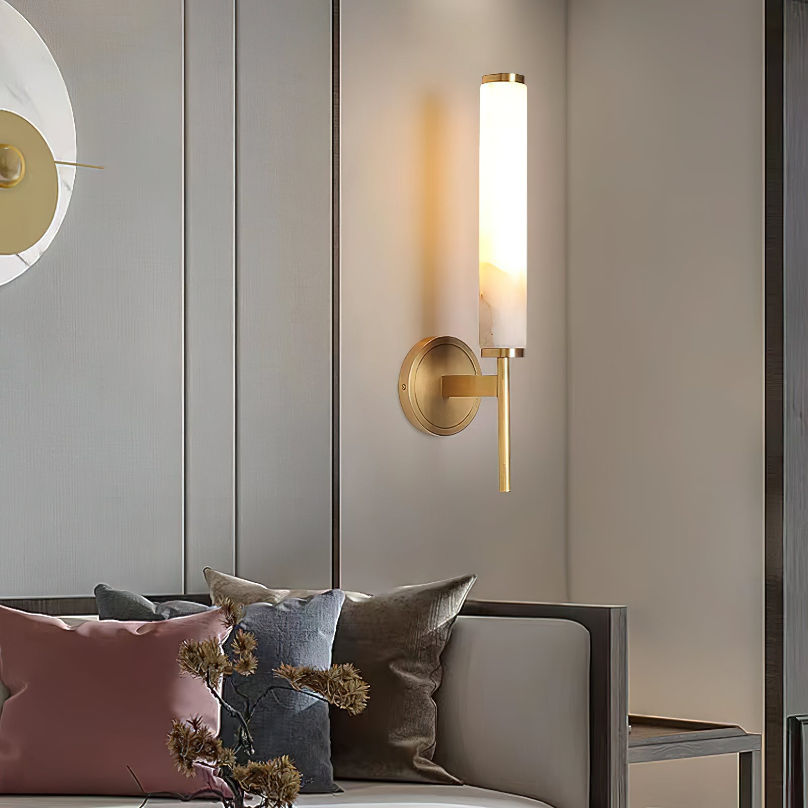 Abyss Modern Minimalist Brass Metal Alabaster Wall Lamp - Lamp Copper