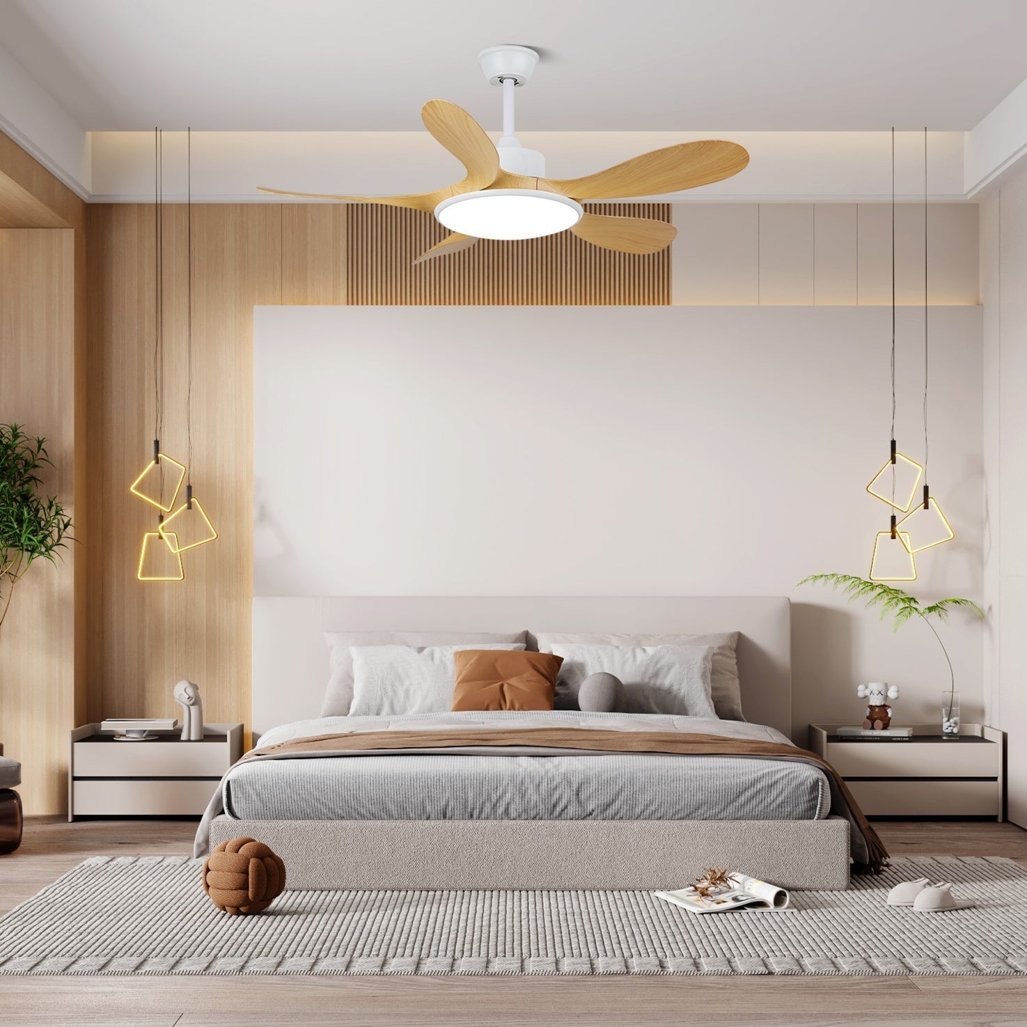 Plafonnier ventilateur Tirenor en bois avec télécommande