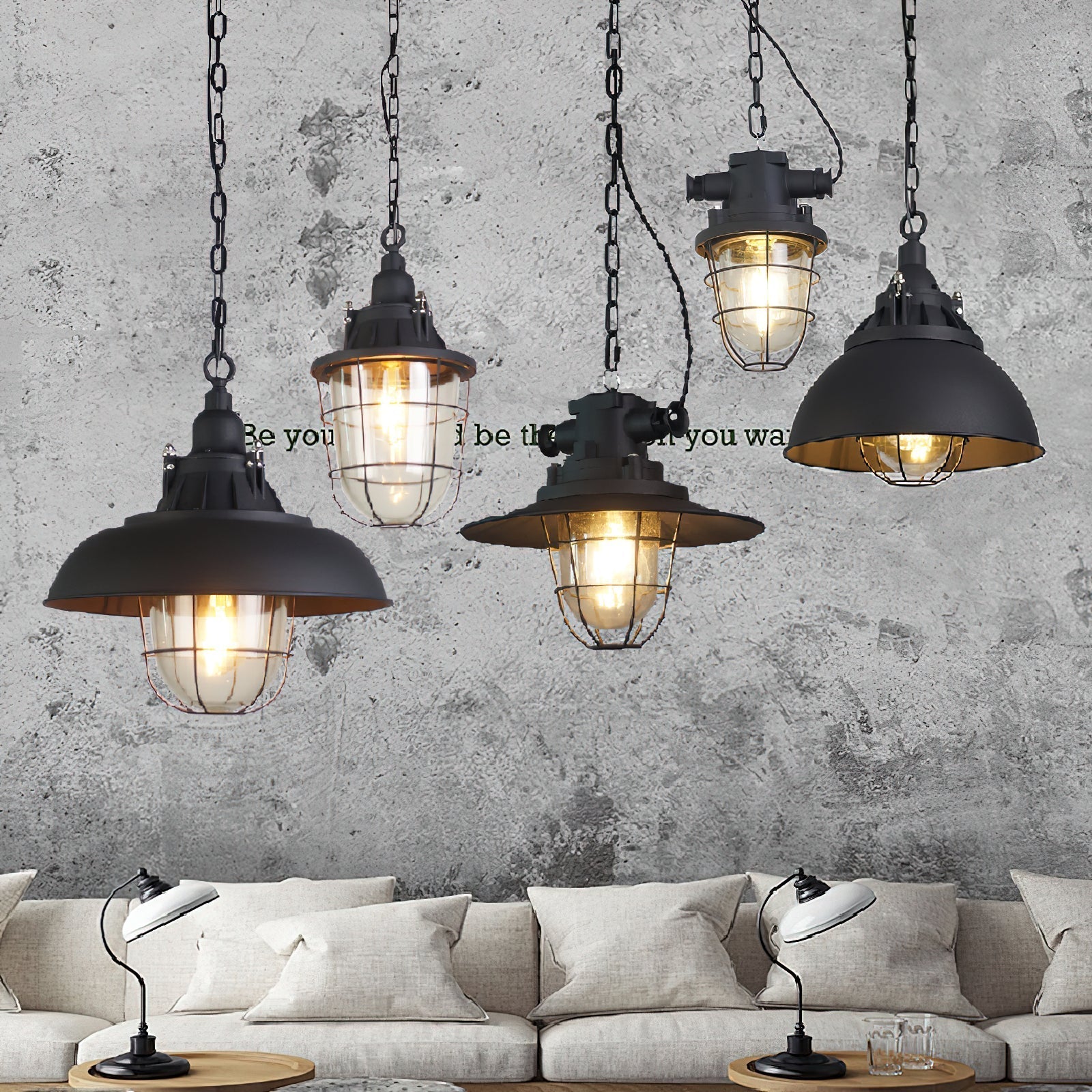 Celest Vintage Industrial Cage Metal Glass Pendant Light - Lamp Copper