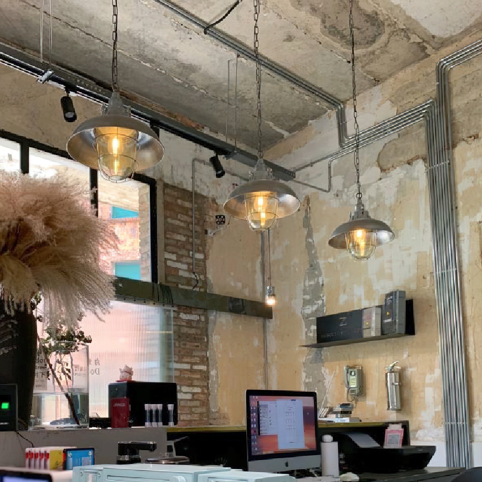 Celest Vintage Industrial Cage Metal Glass Pendant Light - Lamp Copper