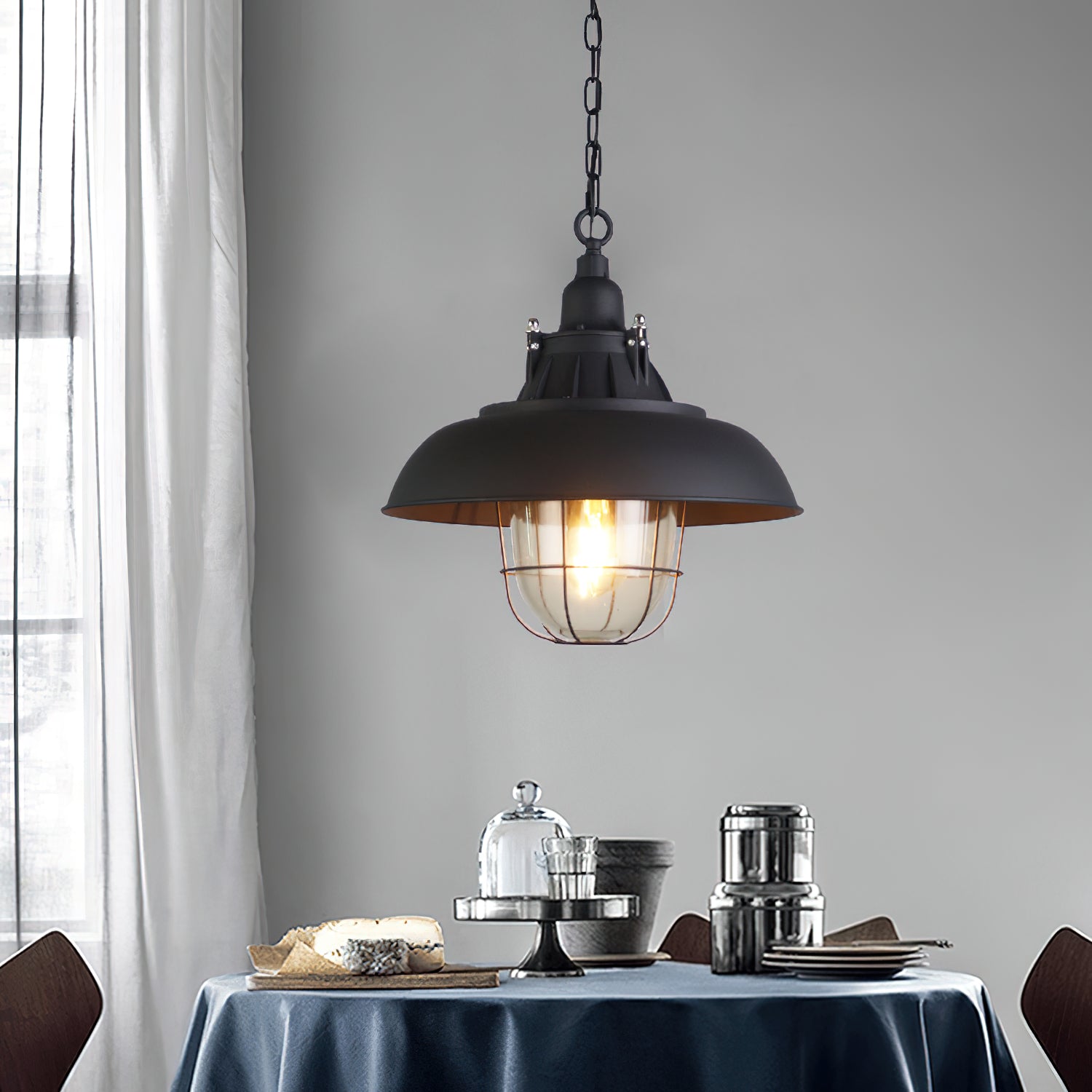 Celest Vintage Industrial Cage Metal Glass Pendant Light - Lamp Copper