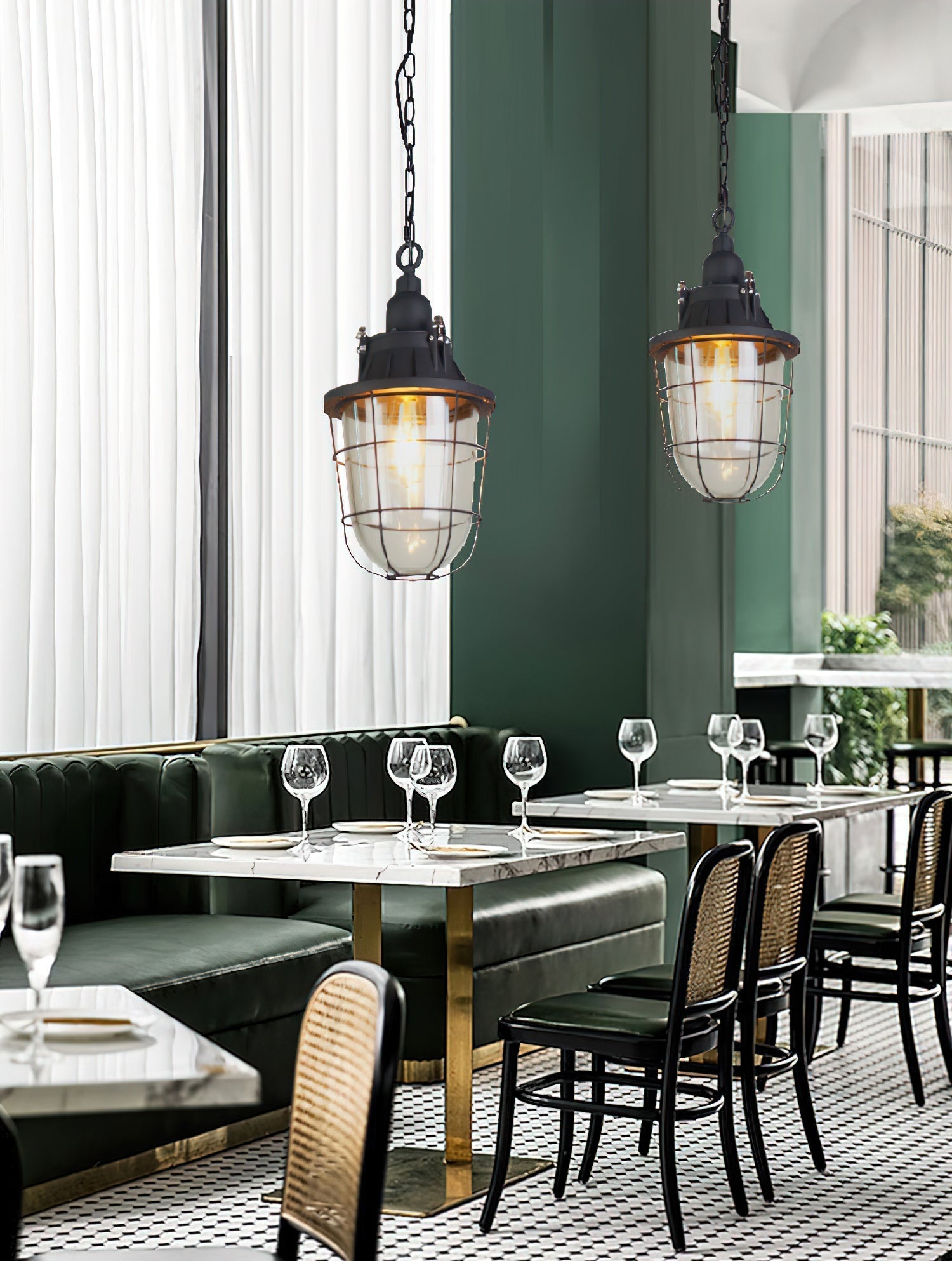 Celest Vintage Industrial Cage Metal Glass Pendant Light - Lamp Copper