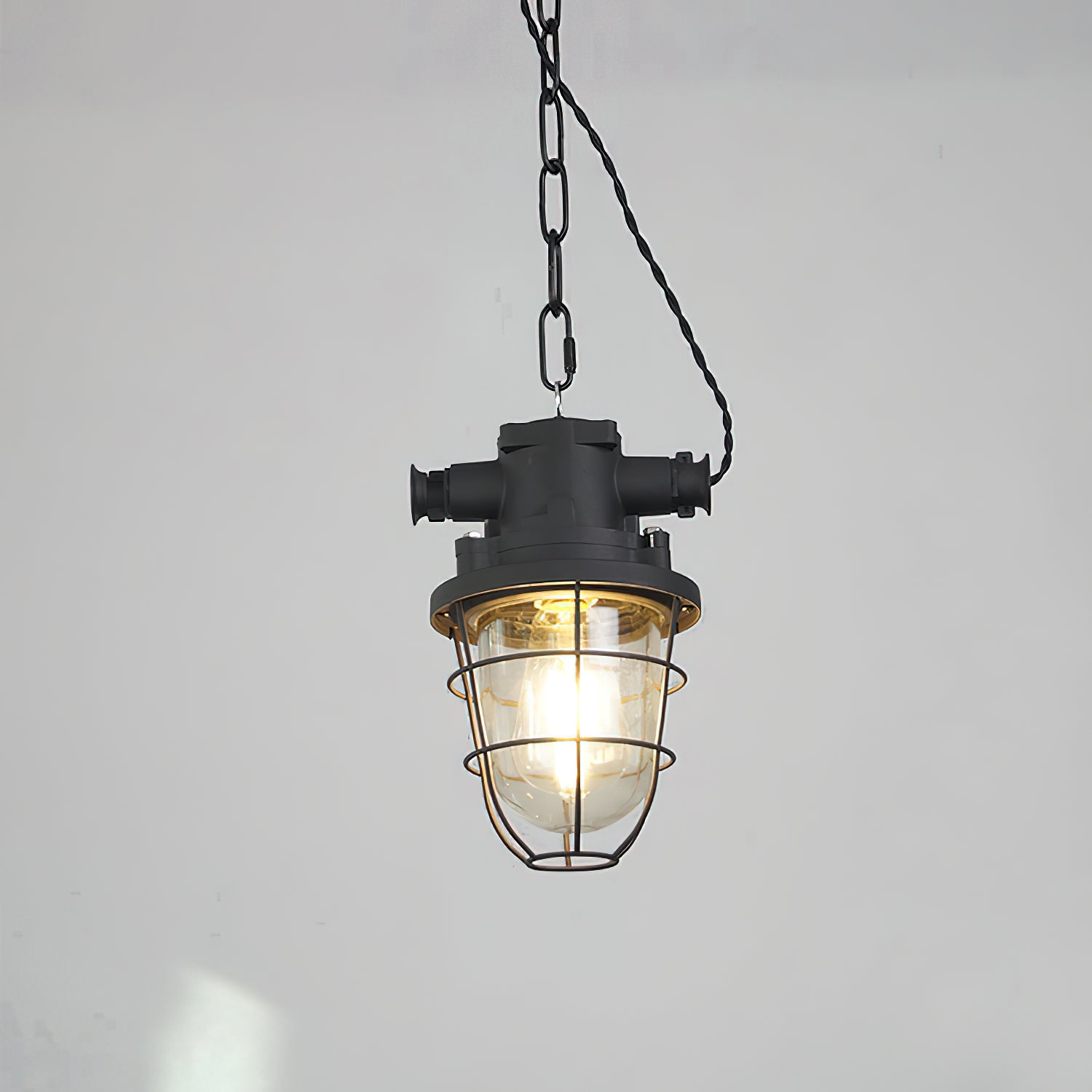 Celest Vintage Industrial Cage Metal Glass Pendant Light - Lamp Copper