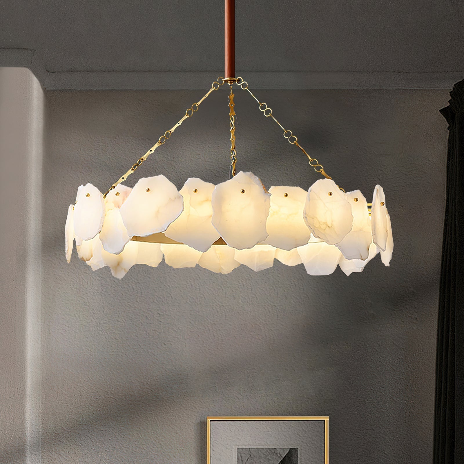 Alora Postmodern Luxury Round Brass Marble Chandelier - Lamp Copper