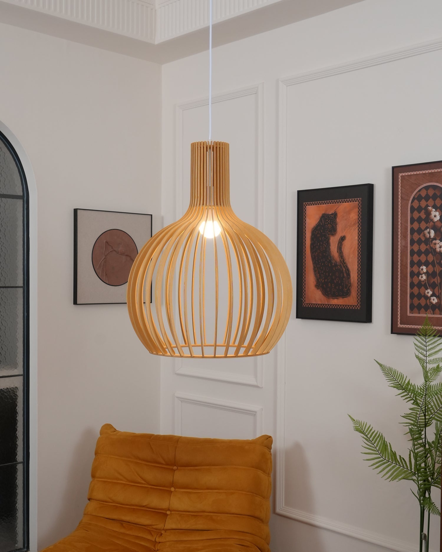Cage Sculptural Birch Open-Frame Pendant Lamp - Letslighting