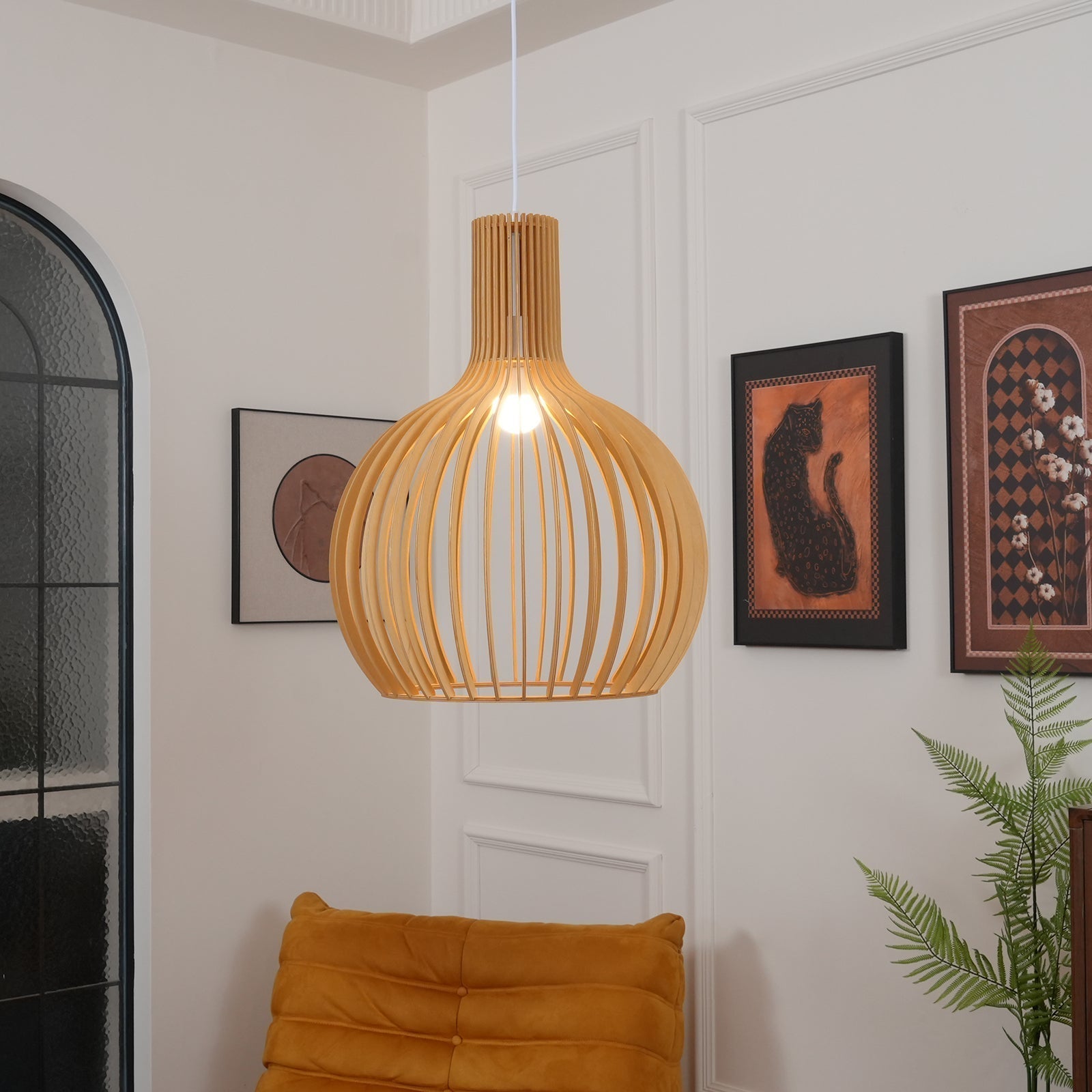 Cage Sculptural Birch Open-Frame Pendant Lamp - Letslighting