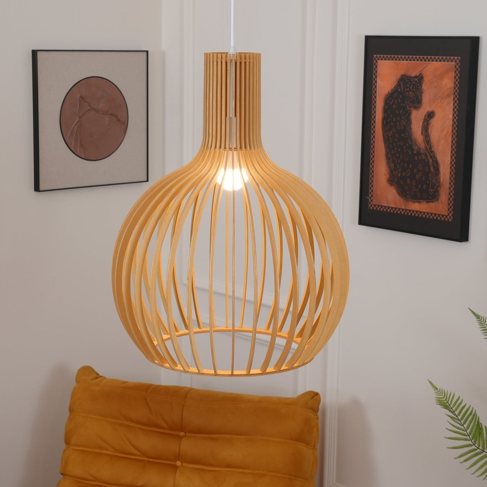 Cage Sculptural Birch Open-Frame Pendant Lamp - Letslighting