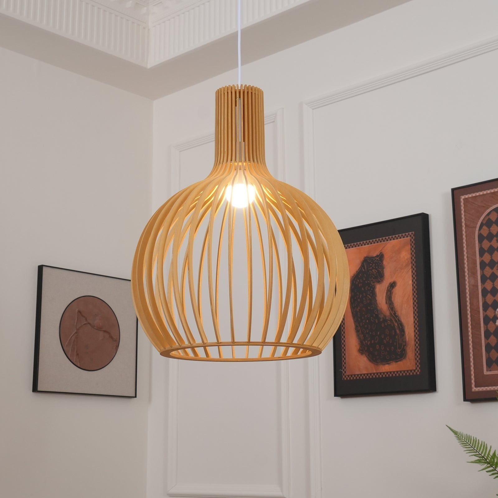 Cage Sculptural Birch Open-Frame Pendant Lamp - Letslighting