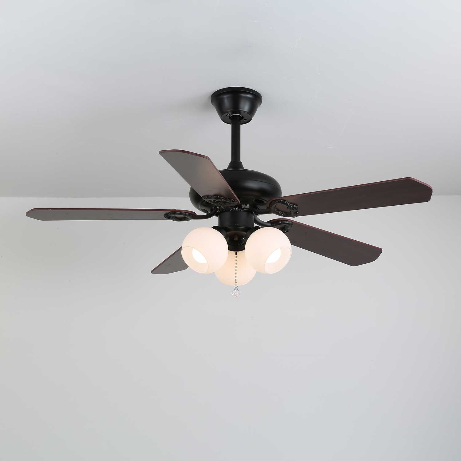 Plafonnier Ventilateur Calviera en Bois et Verre Vintage, Modèle C