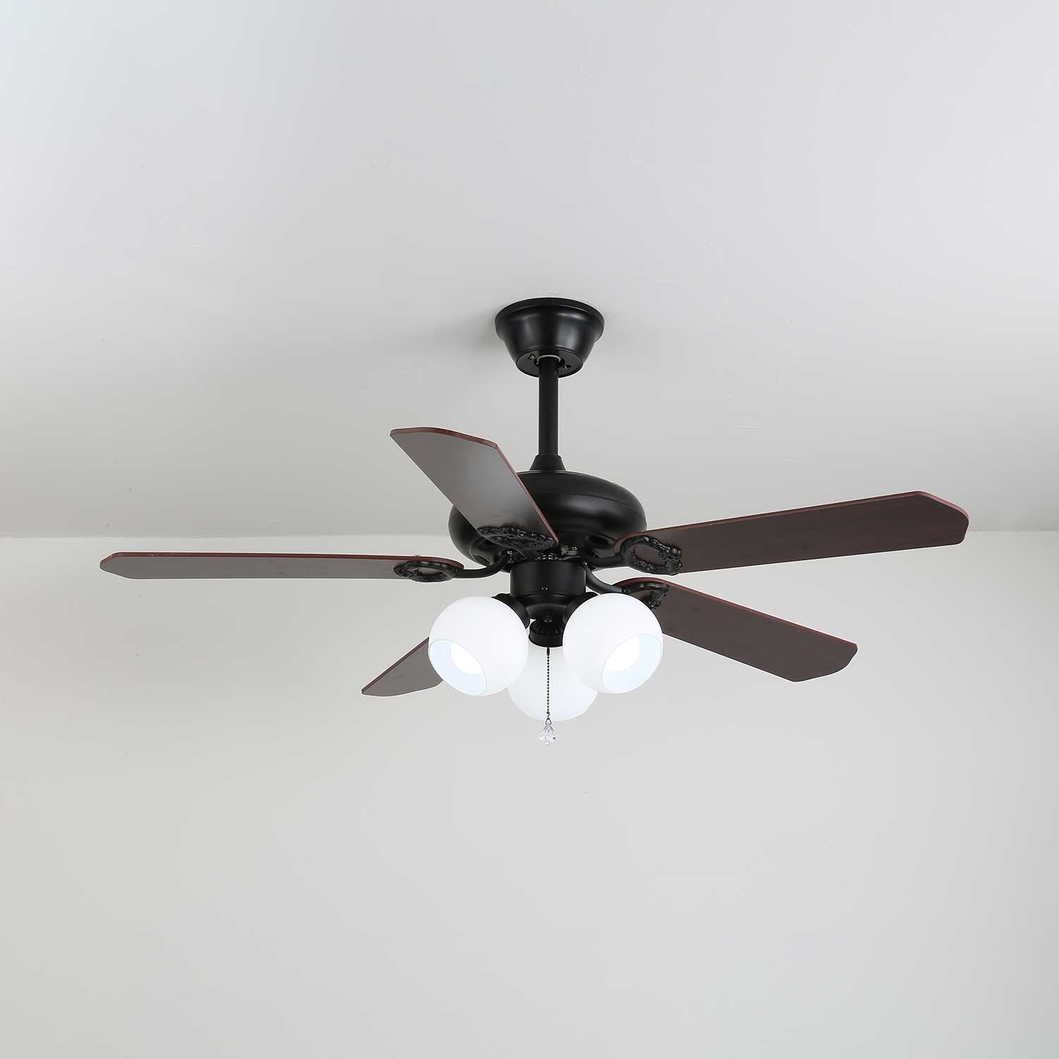 Plafonnier Ventilateur Calviera en Bois et Verre Vintage, finition marron