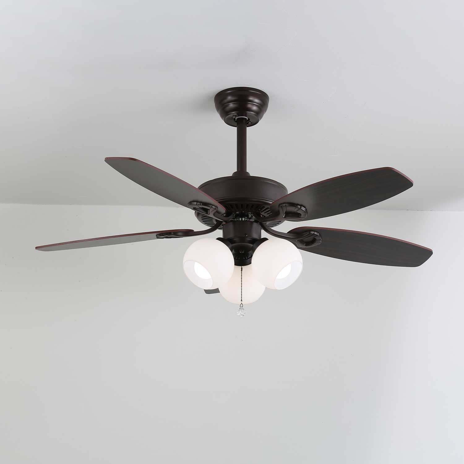 Plafonnier Ventilateur Calviera en Bois et Verre Vintage, économe en énergie