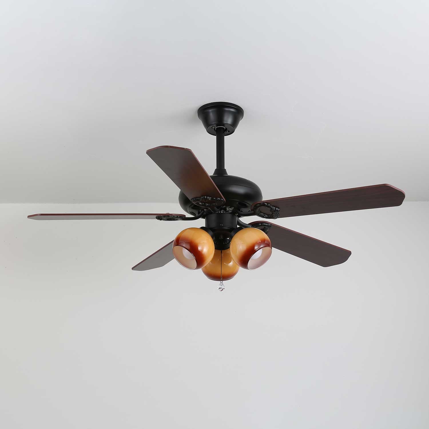 Plafonnier Ventilateur Calviera en Bois et Verre Vintage, Modèle A