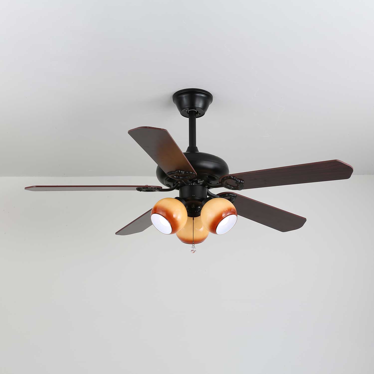 Plafonnier Ventilateur Calviera en Bois et Verre Vintage, Modèle B