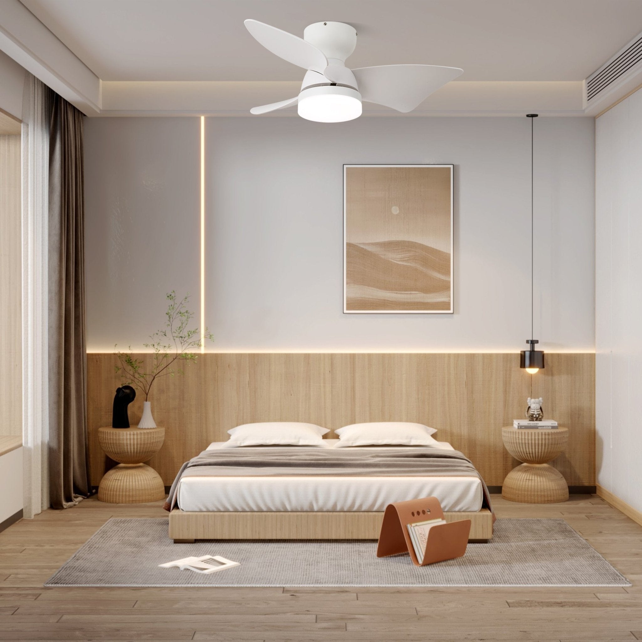Plafonnier Ventilateur Mirella Argent et Bois, gros plan sur les pales