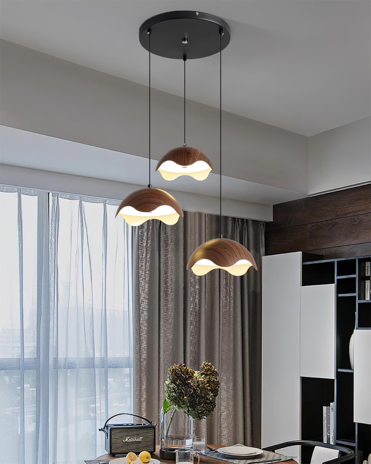 Pendant Lamp Wood-Grain Shade Wave Ambient Minimalist - Letslighting