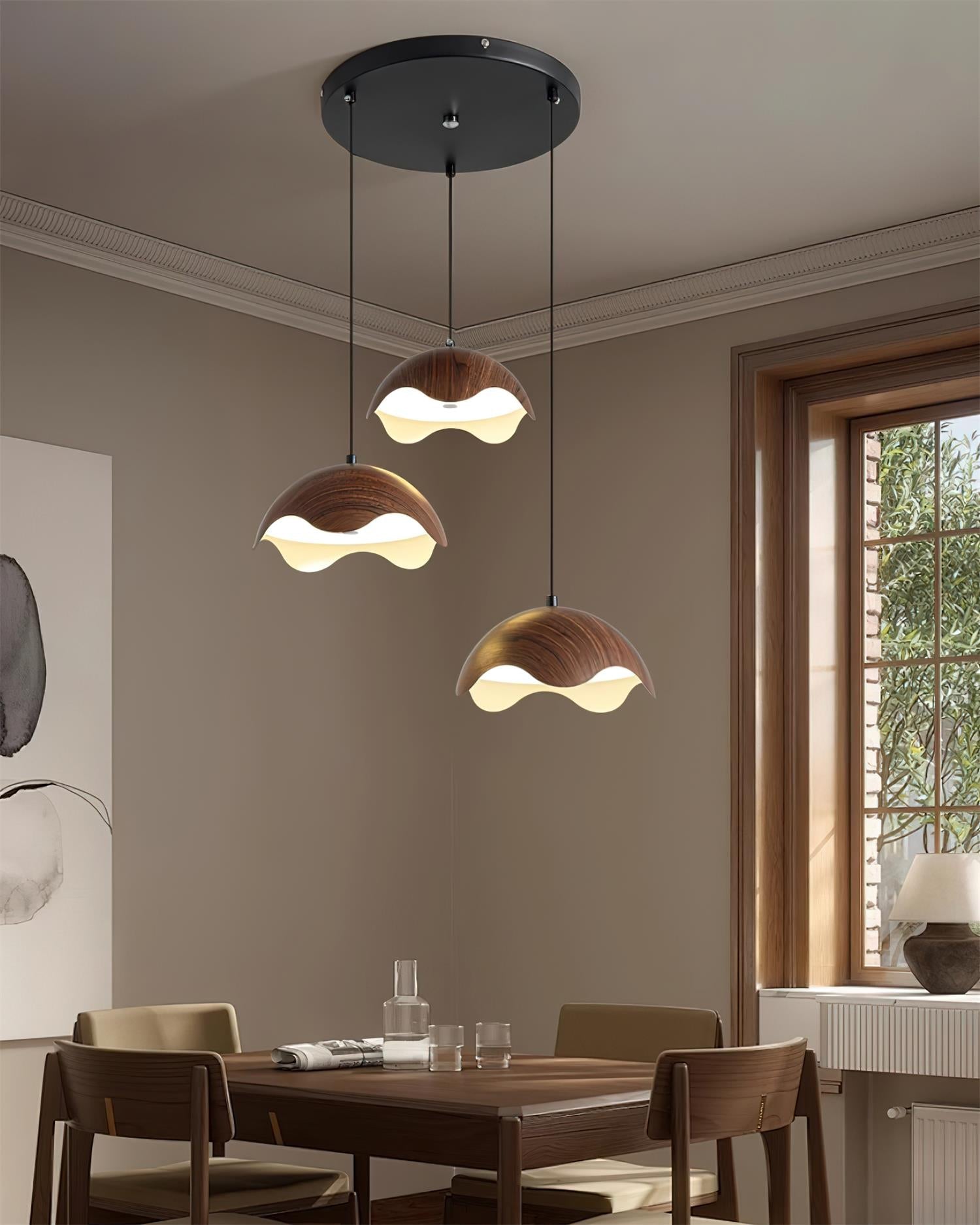 Pendant Lamp Wood-Grain Shade Wave Ambient Minimalist - Letslighting
