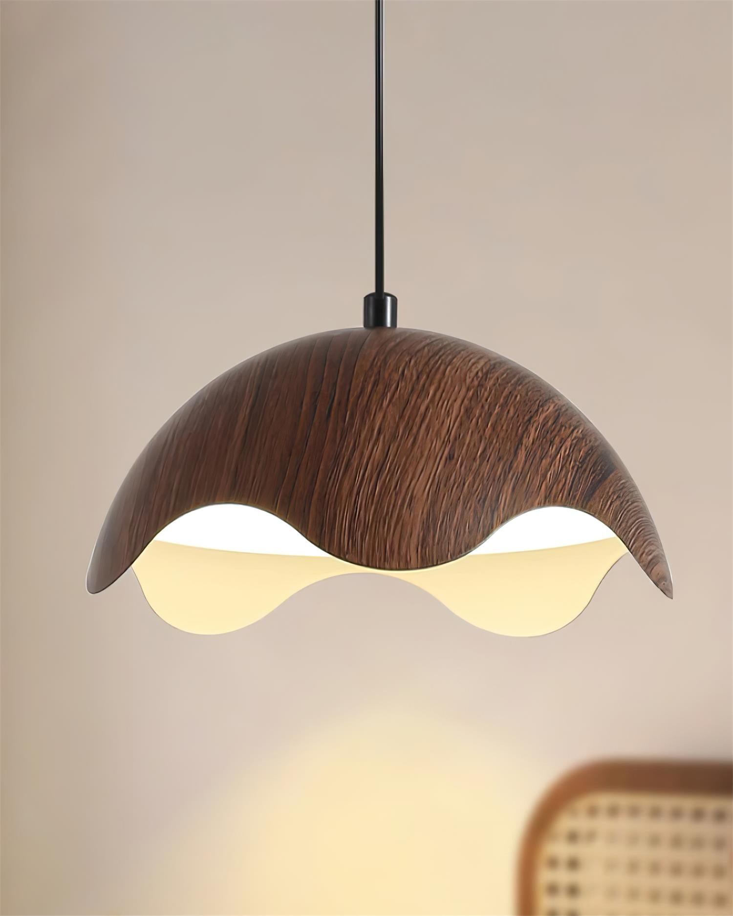 Pendant Lamp Wood-Grain Shade Wave Ambient Minimalist - Letslighting