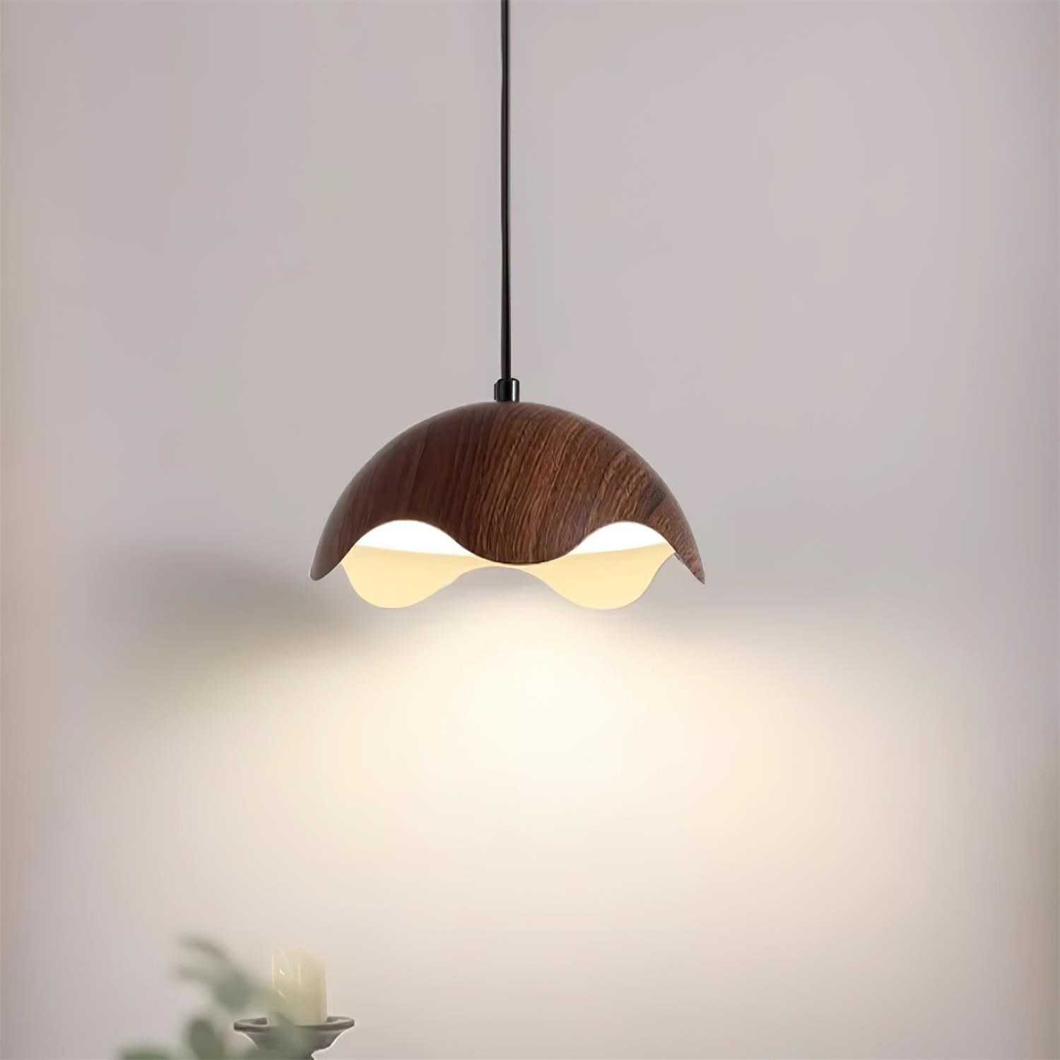 Pendant Lamp Wood-Grain Shade Wave Ambient Minimalist - Letslighting