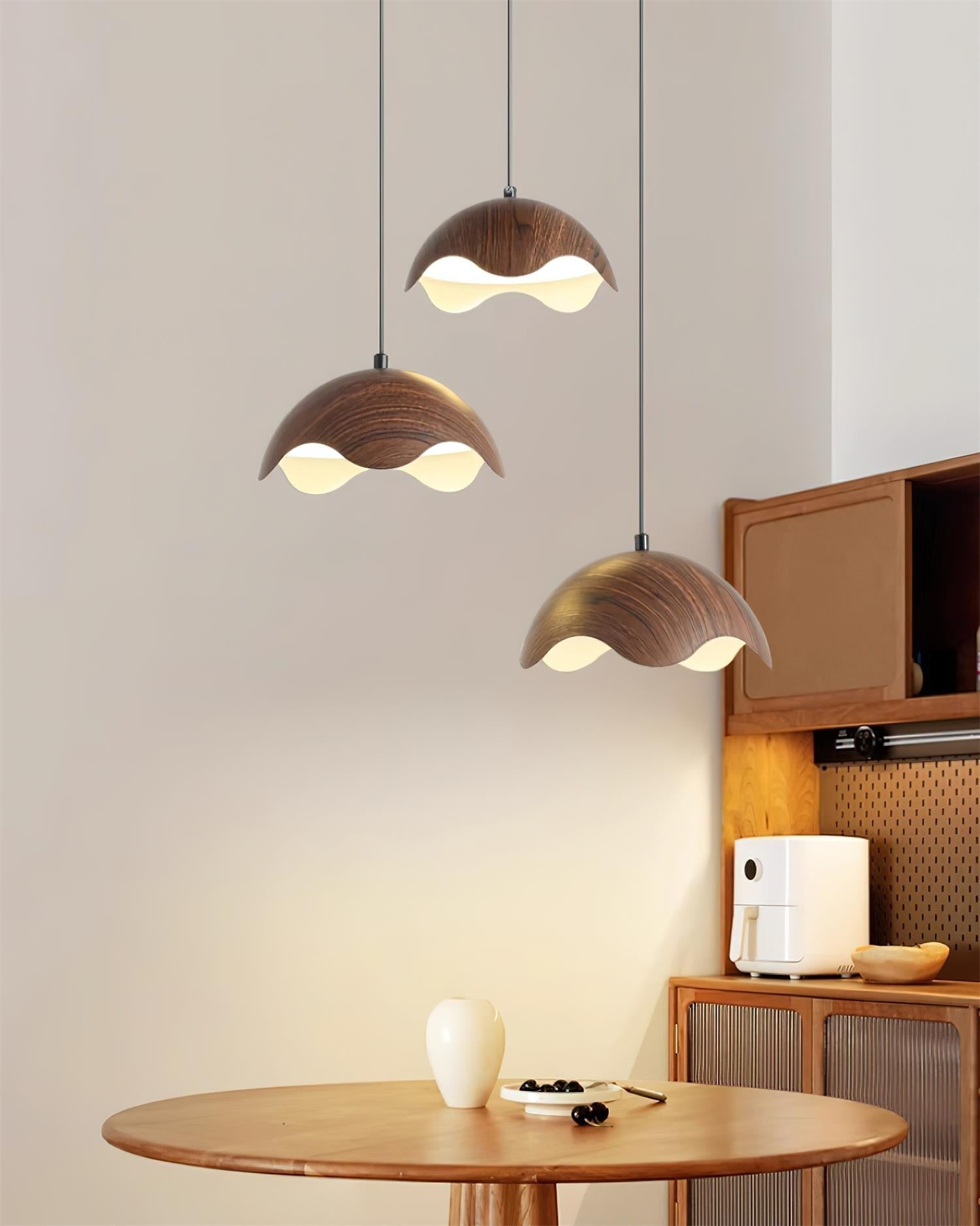 Pendant Lamp Wood-Grain Shade Wave Ambient Minimalist - Letslighting