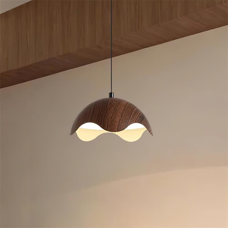 Pendant Lamp Wood-Grain Shade Wave Ambient Minimalist - Letslighting