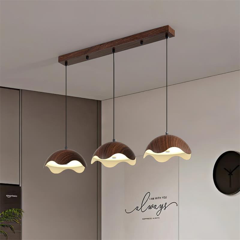Pendant Lamp Wood-Grain Shade Wave Ambient Minimalist - Letslighting