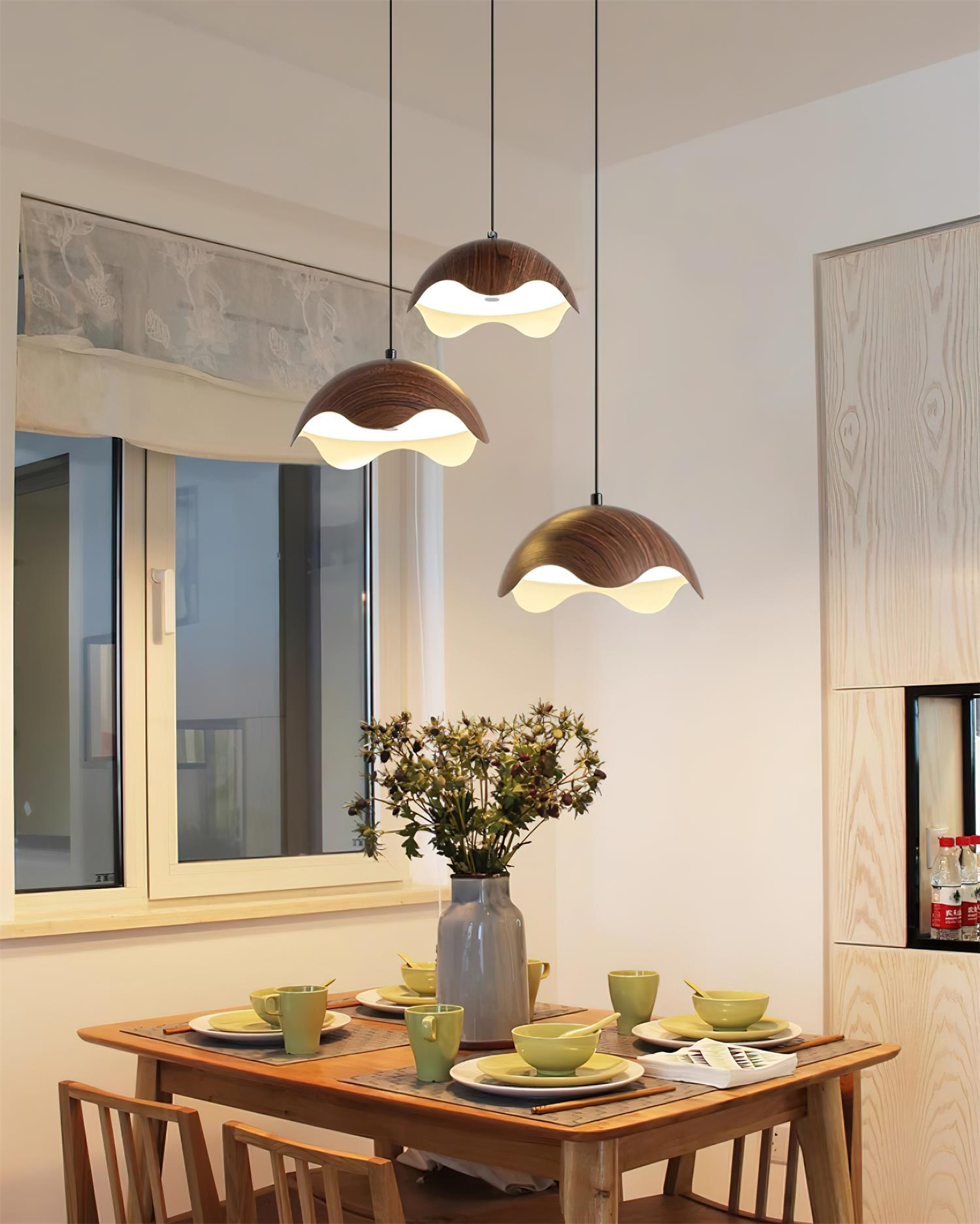 Pendant Lamp Wood-Grain Shade Wave Ambient Minimalist - Letslighting