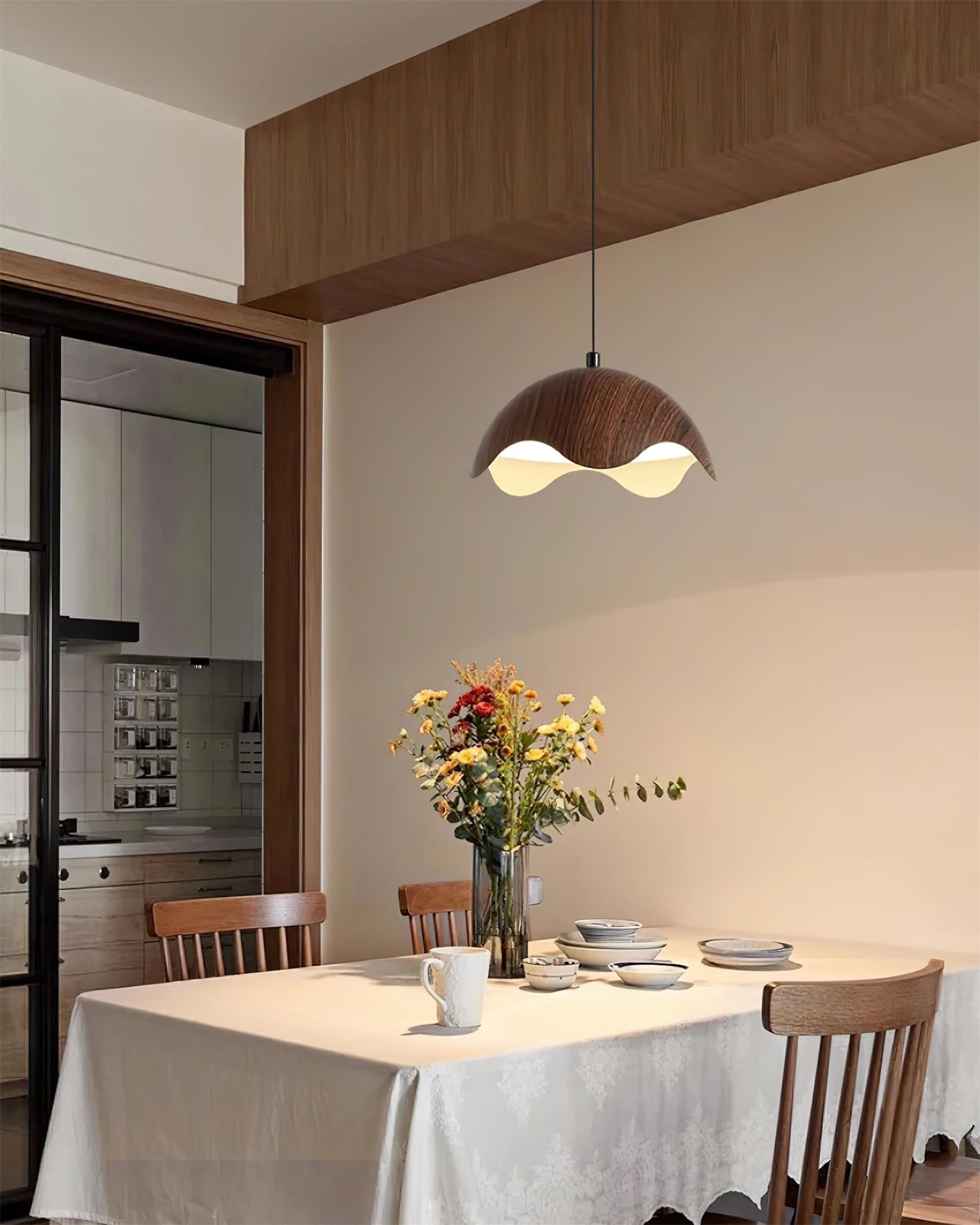 Pendant Lamp Wood-Grain Shade Wave Ambient Minimalist - Letslighting