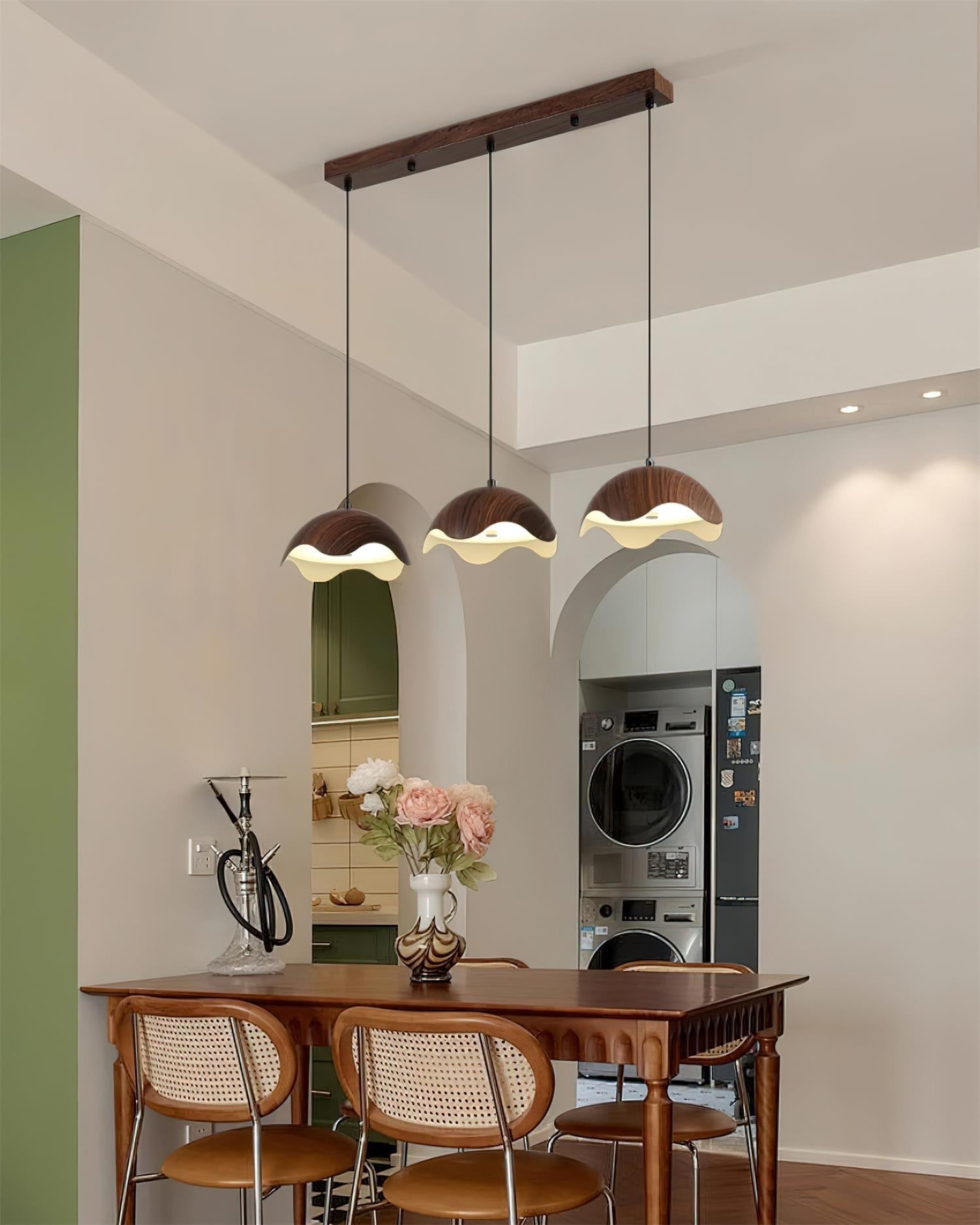 Pendant Lamp Wood-Grain Shade Wave Ambient Minimalist - Letslighting