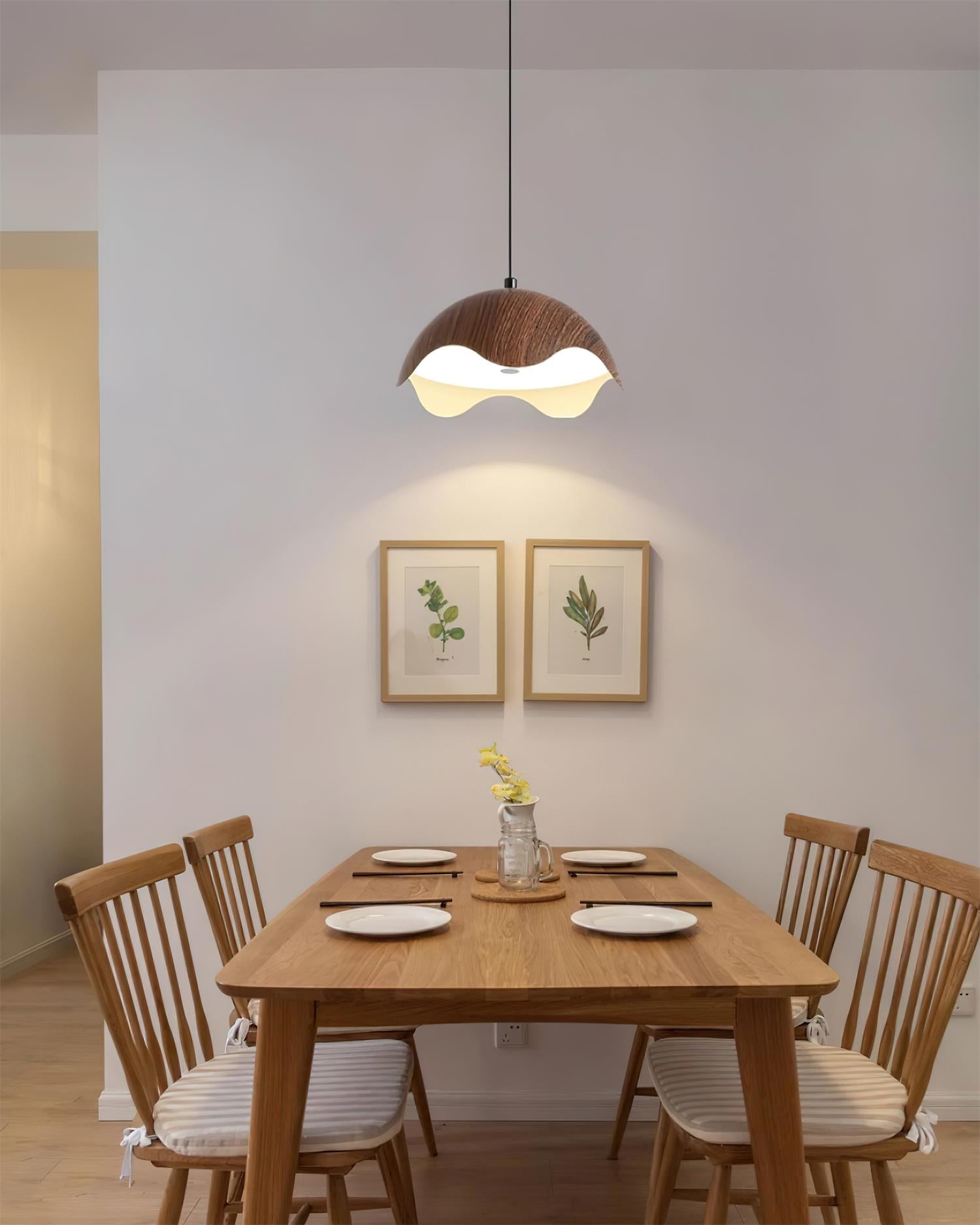 Pendant Lamp Wood-Grain Shade Wave Ambient Minimalist - Letslighting