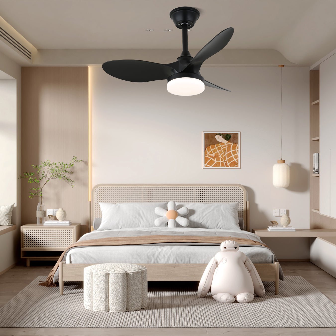 Plafonnier ventilateur moderne Aelric en finition Noire