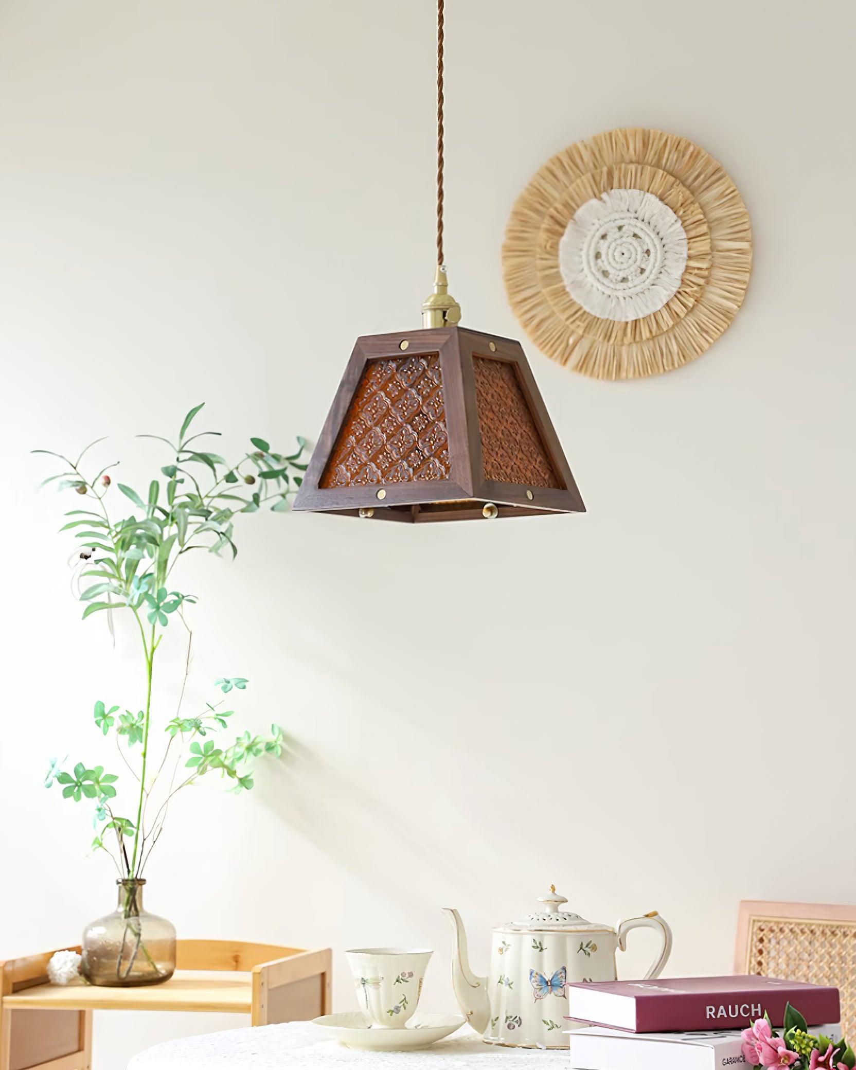 Calvi Pendant Lamp Floral-Patterned Glass Vintage - Letslighting
