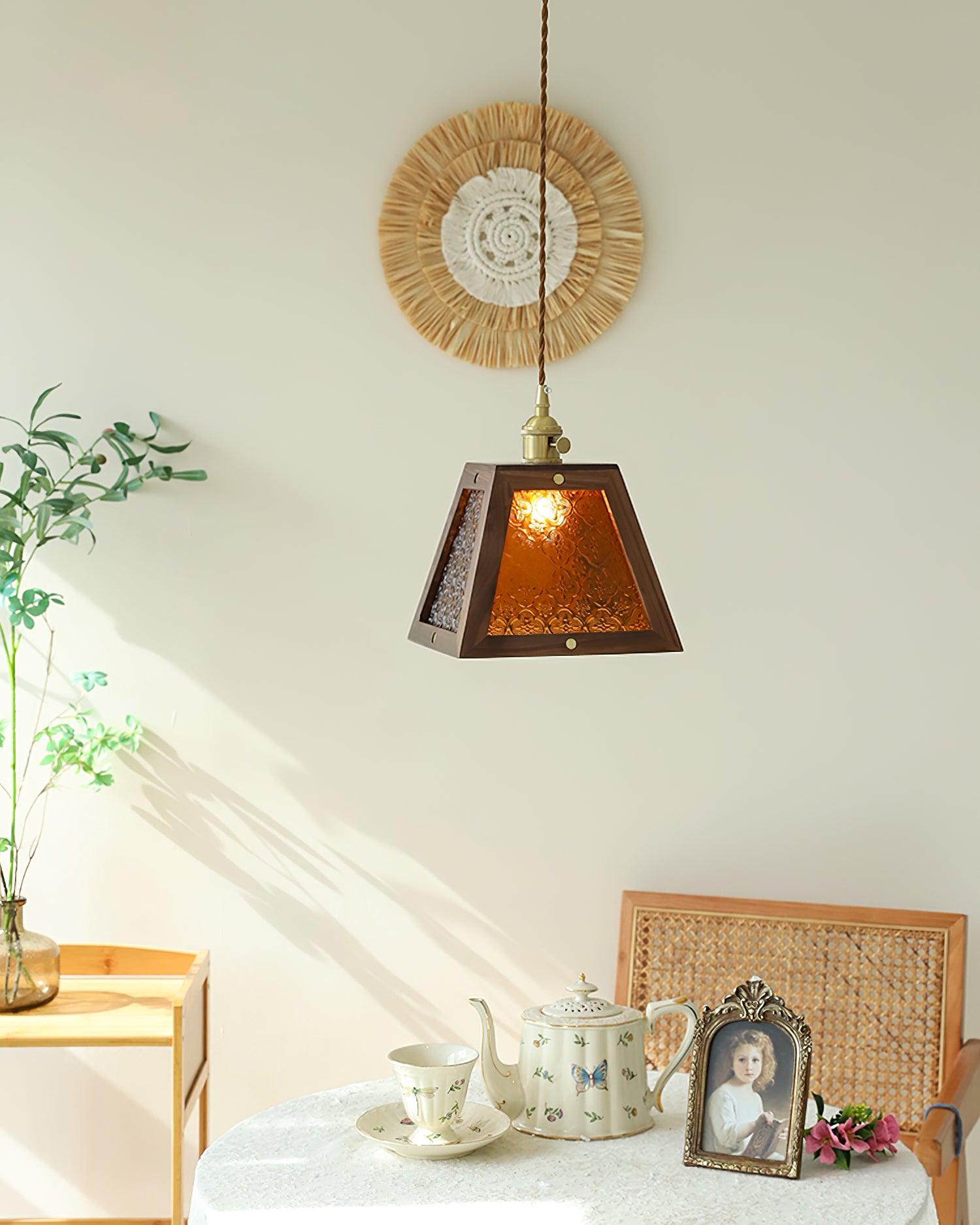 Calvi Pendant Lamp Floral-Patterned Glass Vintage - Letslighting