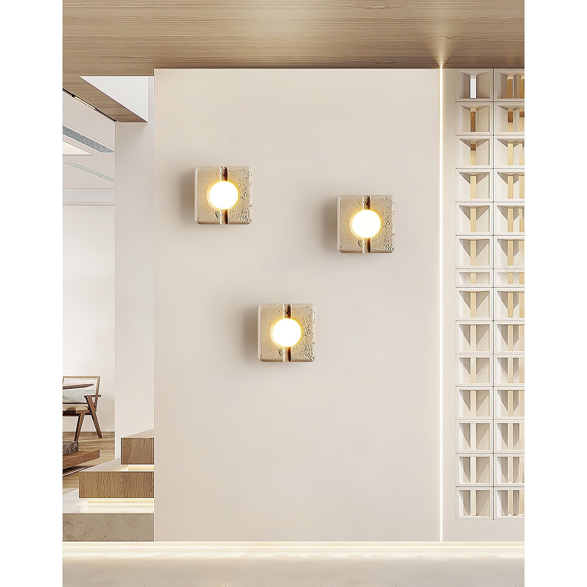 Kosmo Modern Minimalist Clear Travertine Wall Lamp - Lamp Copper