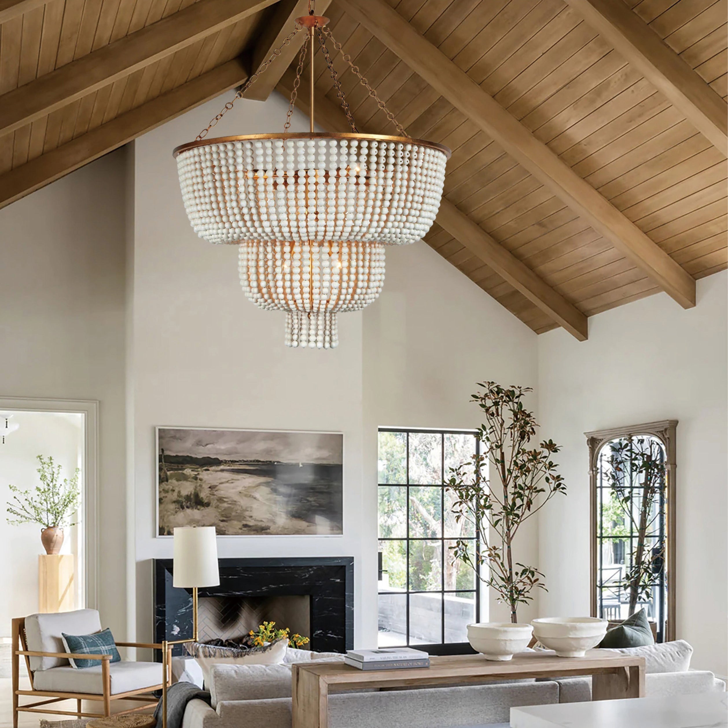 Opal Postmodern Luxury Wooden Metal Chandelier - Lamp Copper