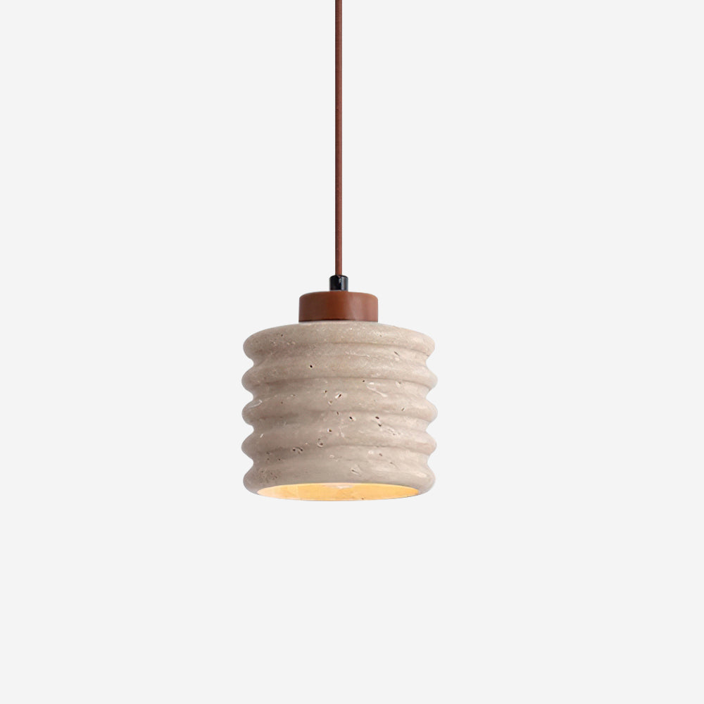Pendant Lamp Travertine Ripple Shade Walnut Wood Organic Wabi-Sabi - Letslighting