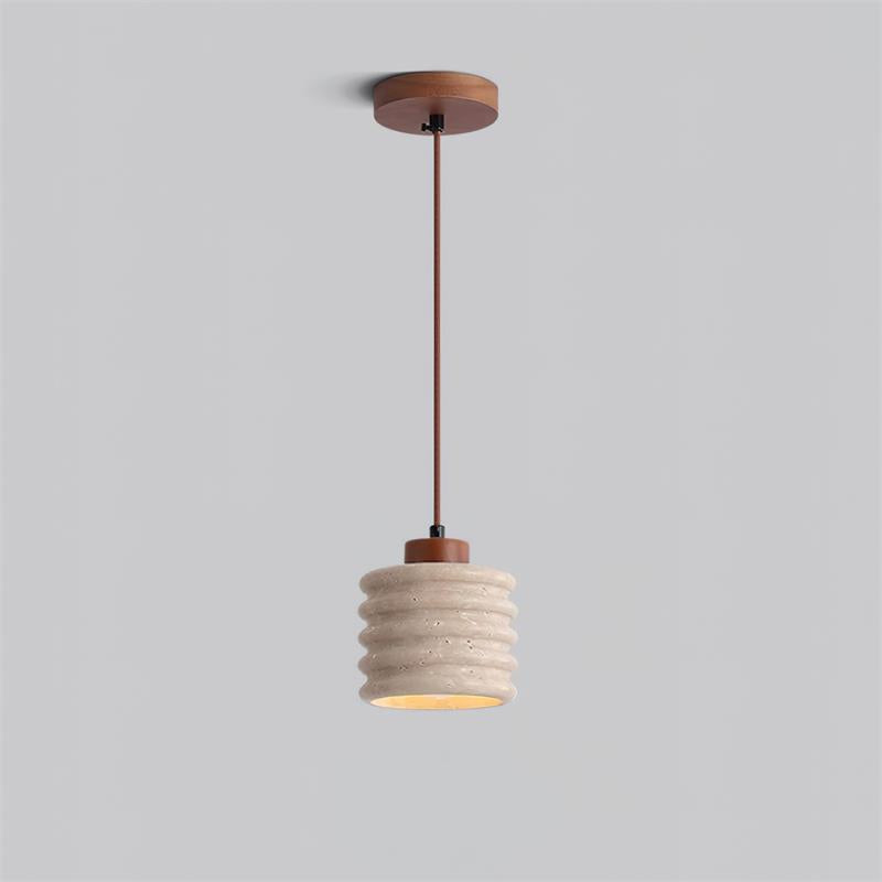 Pendant Lamp Travertine Ripple Shade Walnut Wood Organic Wabi-Sabi - Letslighting