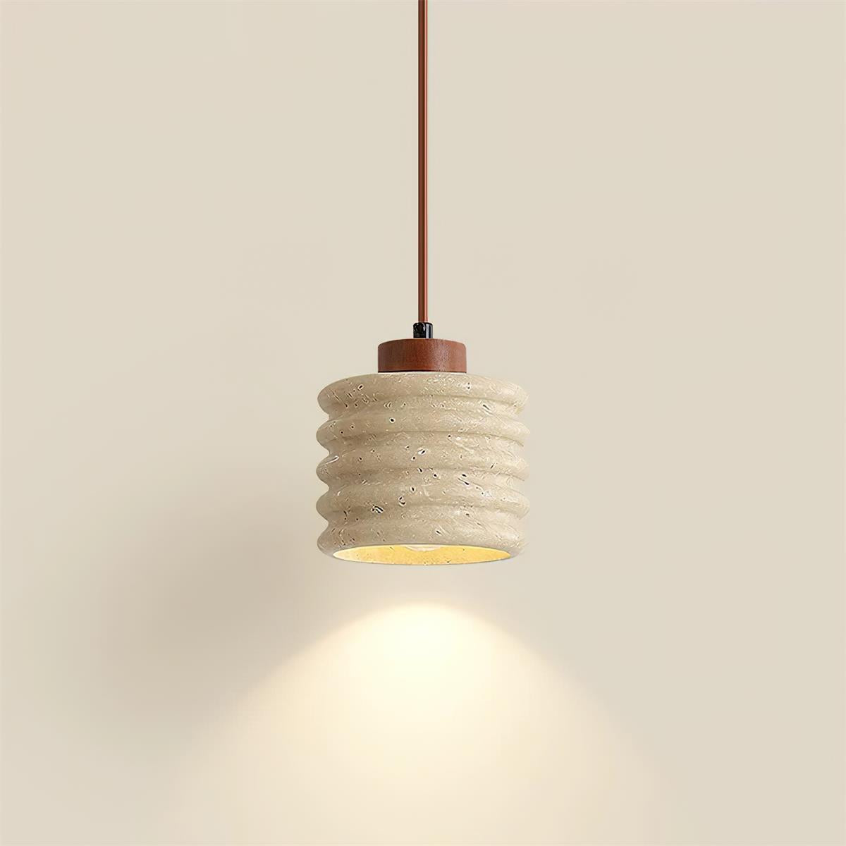 Pendant Lamp Travertine Ripple Shade Walnut Wood Organic Wabi-Sabi - Letslighting