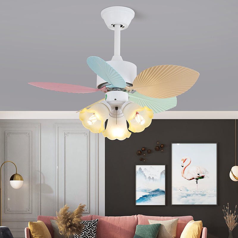 Plafonnier ventilateur Liora en verre multicolore, Modèle P
