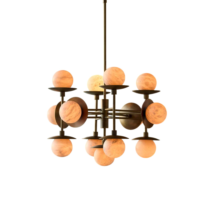 Xenon Lustre en Métal de Laiton et Albâtre Industriel Vintage - Neutralighting