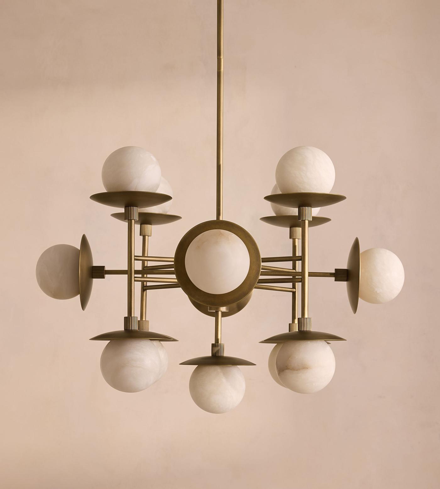 Xenon Lustre en Métal de Laiton et Albâtre Industriel Vintage - Neutralighting