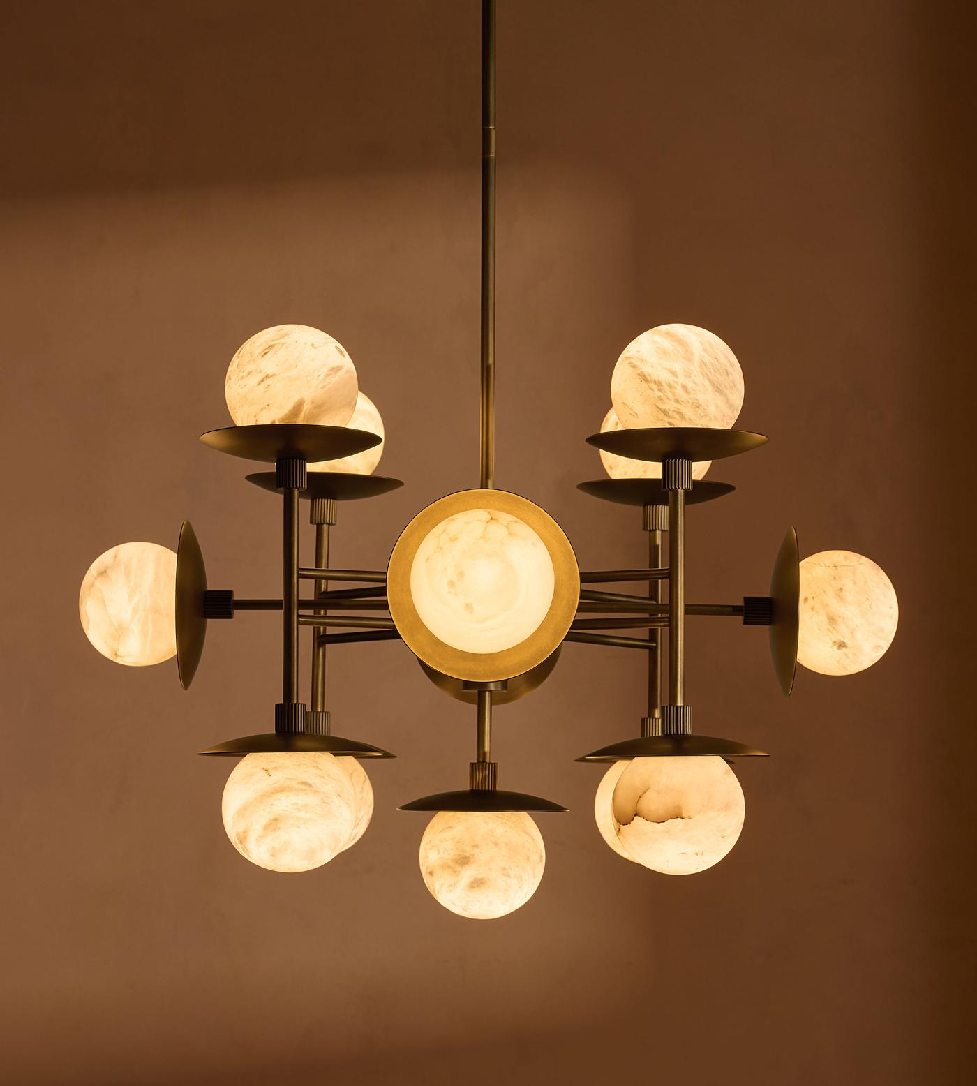 Xenon Lustre en Métal de Laiton et Albâtre Industriel Vintage - Neutralighting