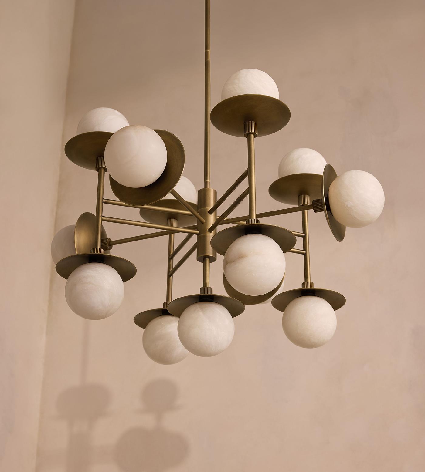 Xenon Lustre en Métal de Laiton et Albâtre Industriel Vintage - Neutralighting