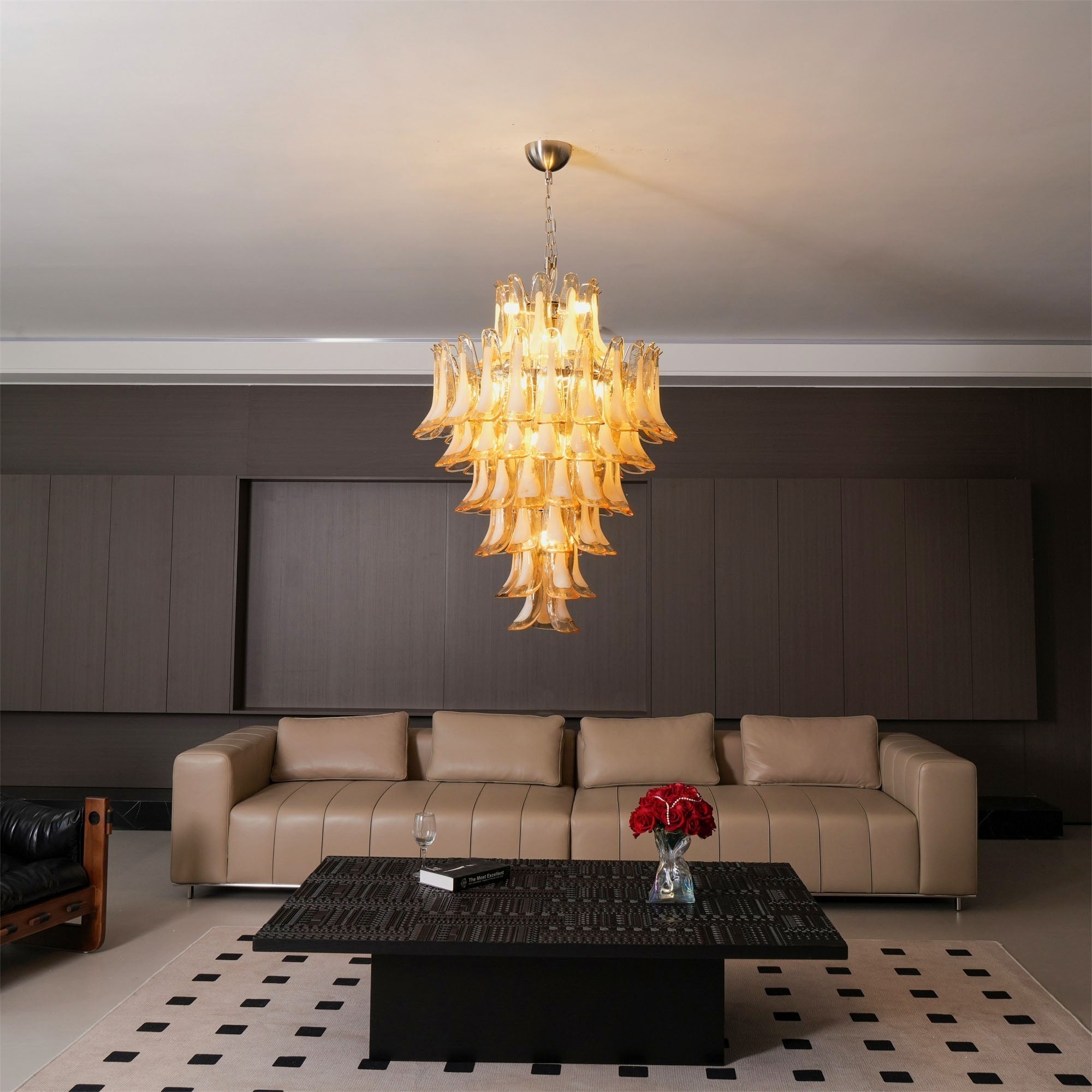 Aurora Chandelier Amber Murano Glass Petal Layered Luxury - Letslighting