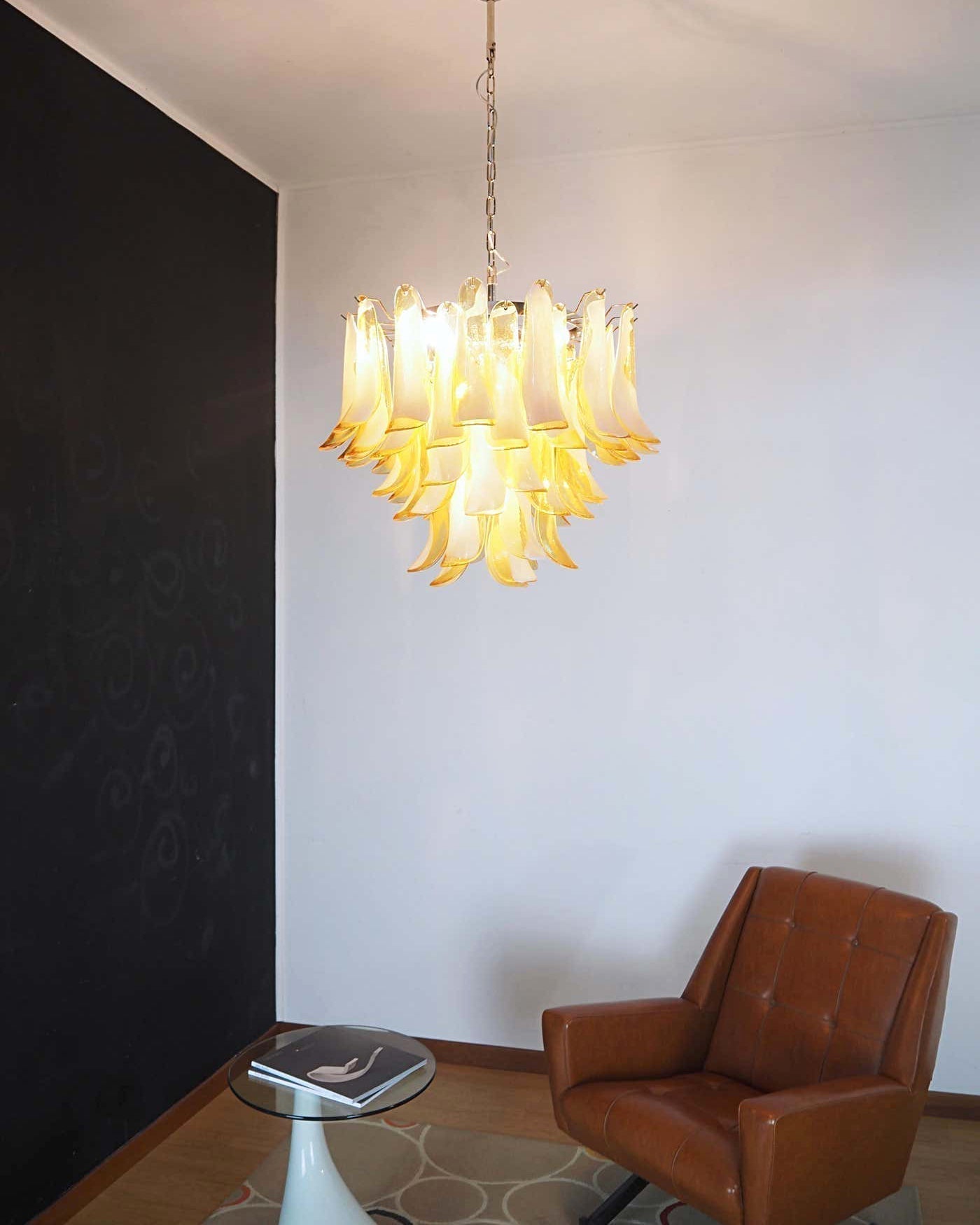 Aurora Chandelier Amber Murano Glass Petals Layered - Letslighting