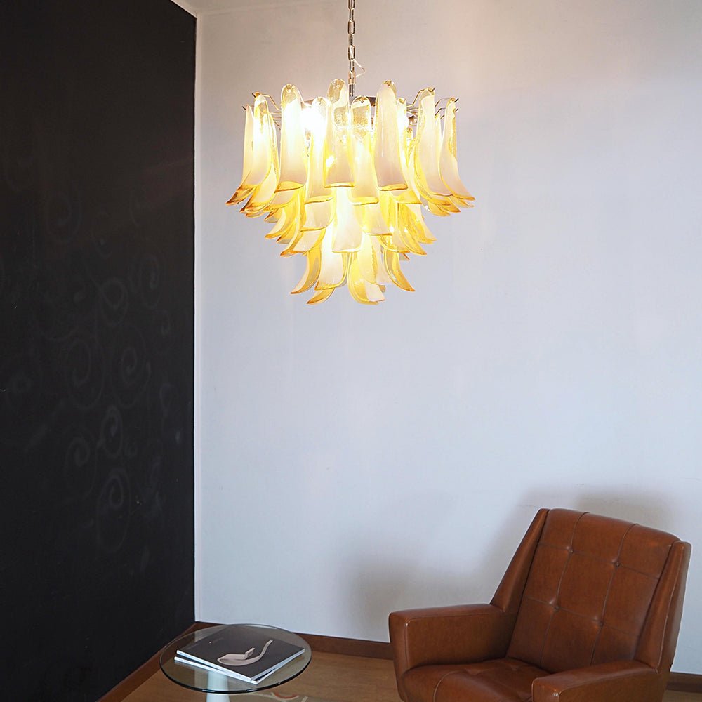Aurora Chandelier Amber Murano Glass Petals Layered - Letslighting