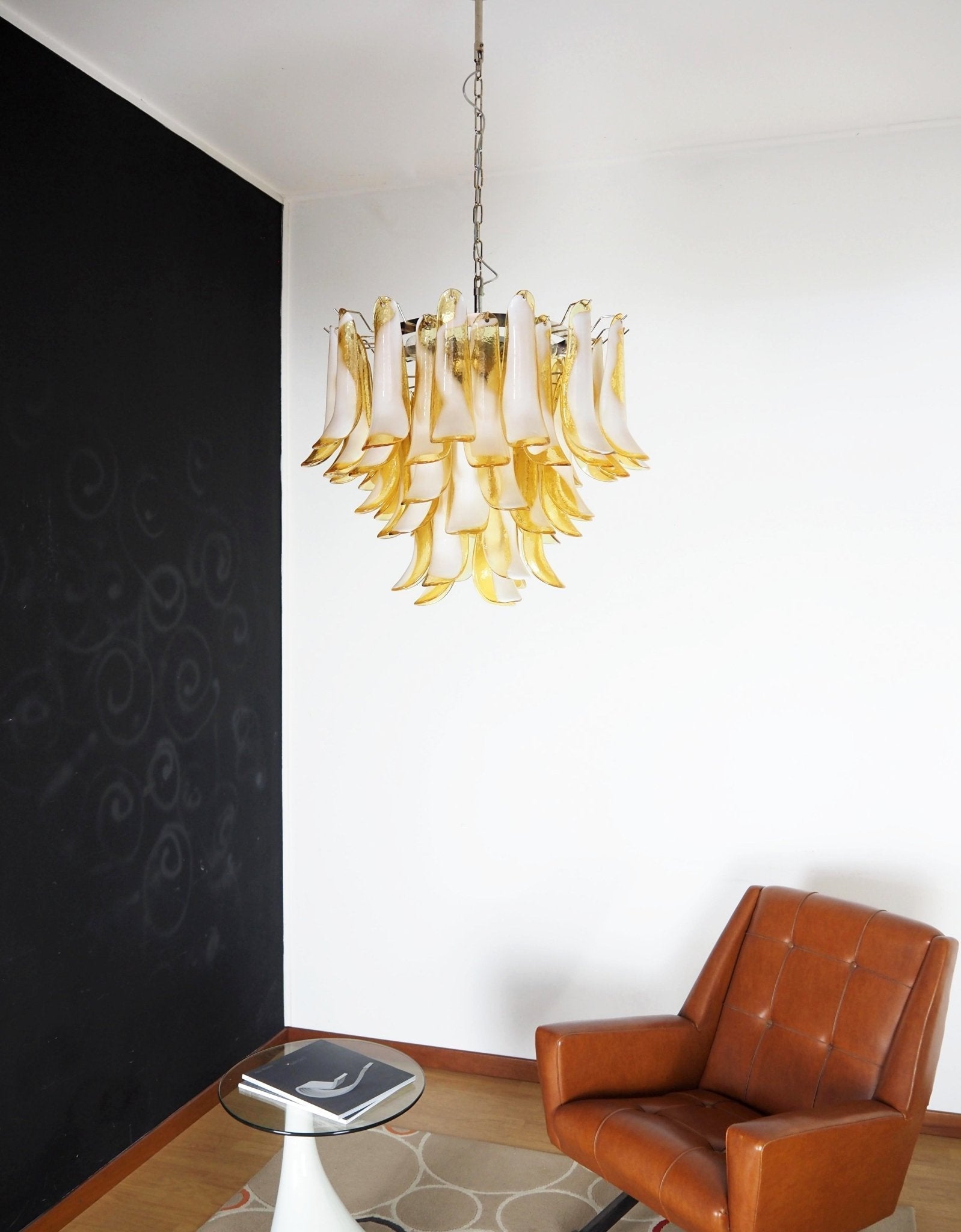 Aurora Chandelier Amber Murano Glass Petals Layered - Letslighting