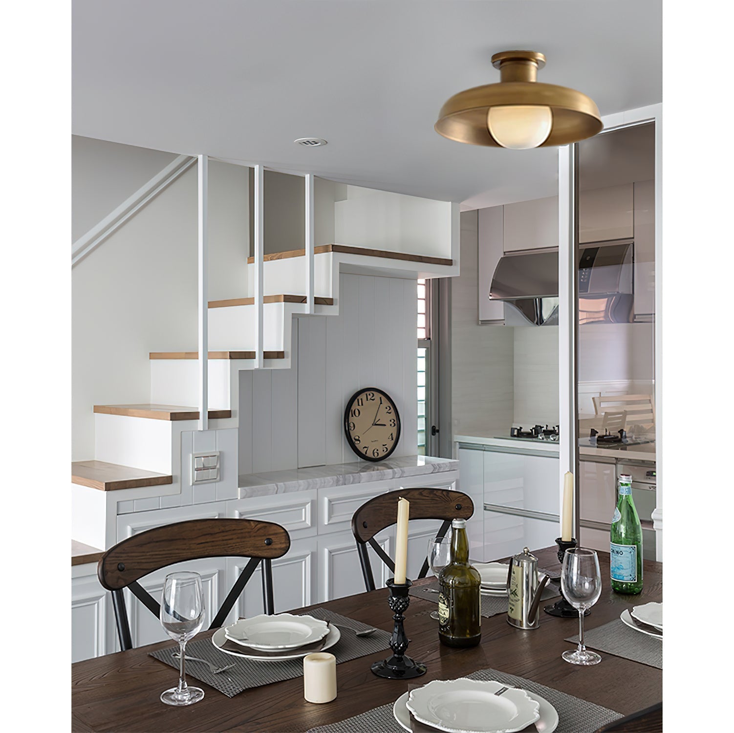 Quasar Modern Minimalist Metal Glass Semi Flush Ceiling Lamp - Lamp Copper