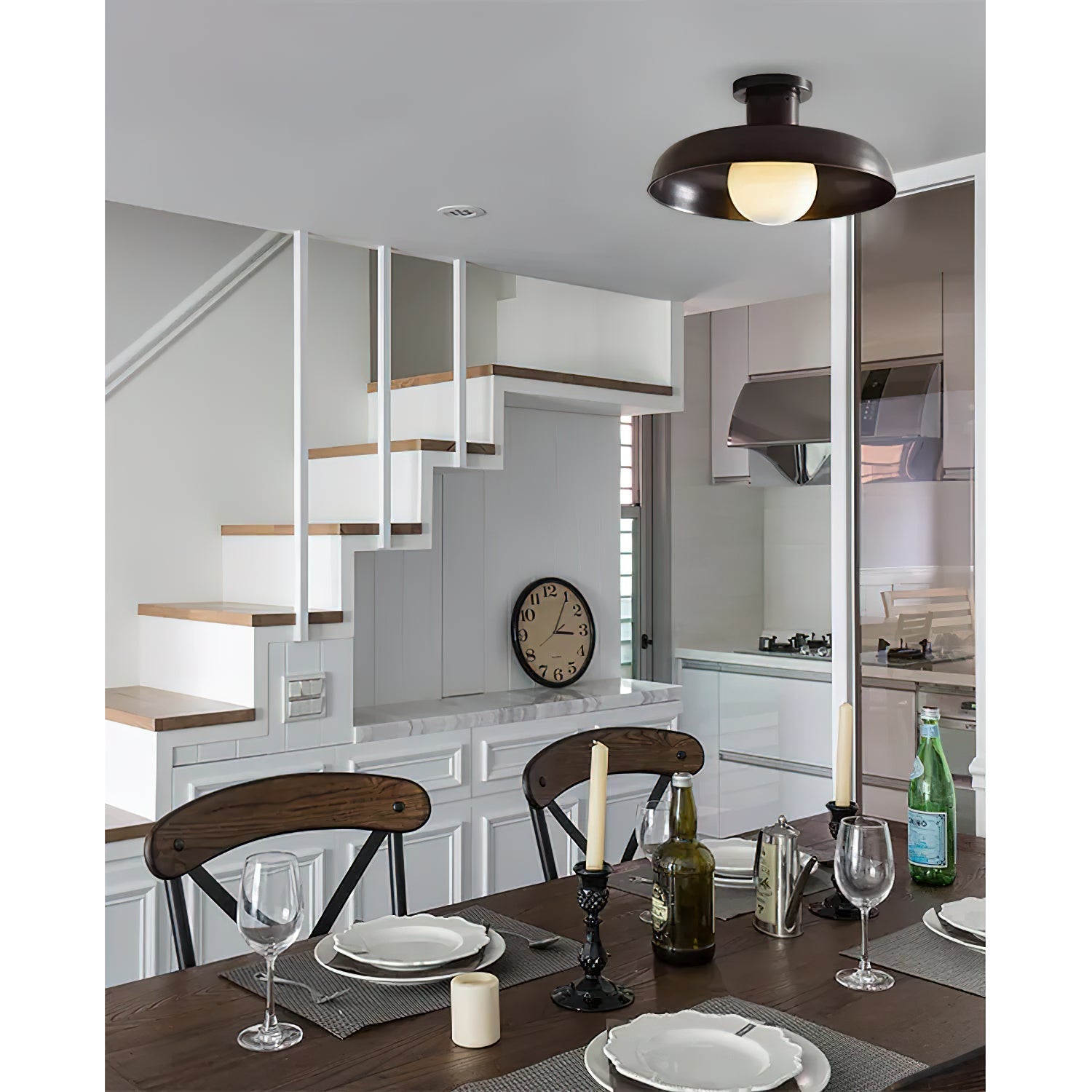 Quasar Modern Minimalist Metal Glass Semi Flush Ceiling Lamp - Lamp Copper
