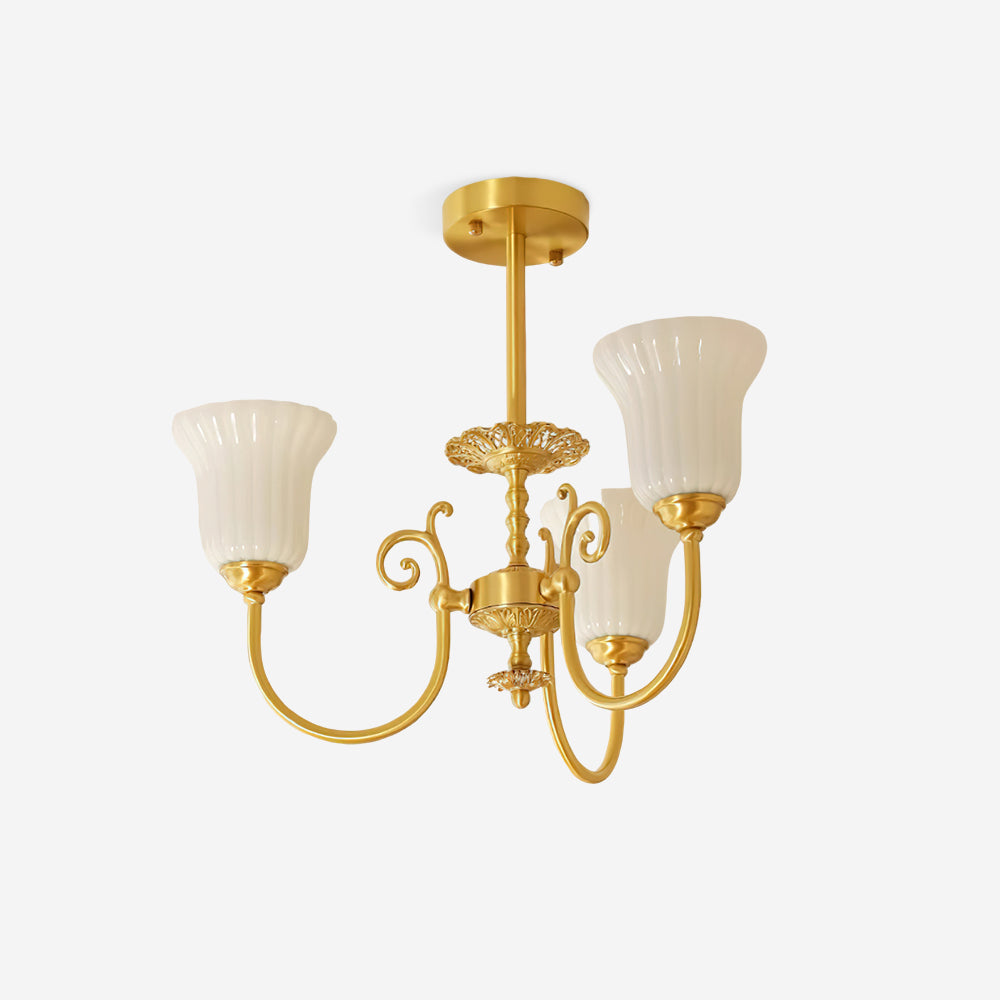 Lustre Avec Bras en Laiton et Abat-jour en Verre Blanc Opulent Luxe - Neutralighting