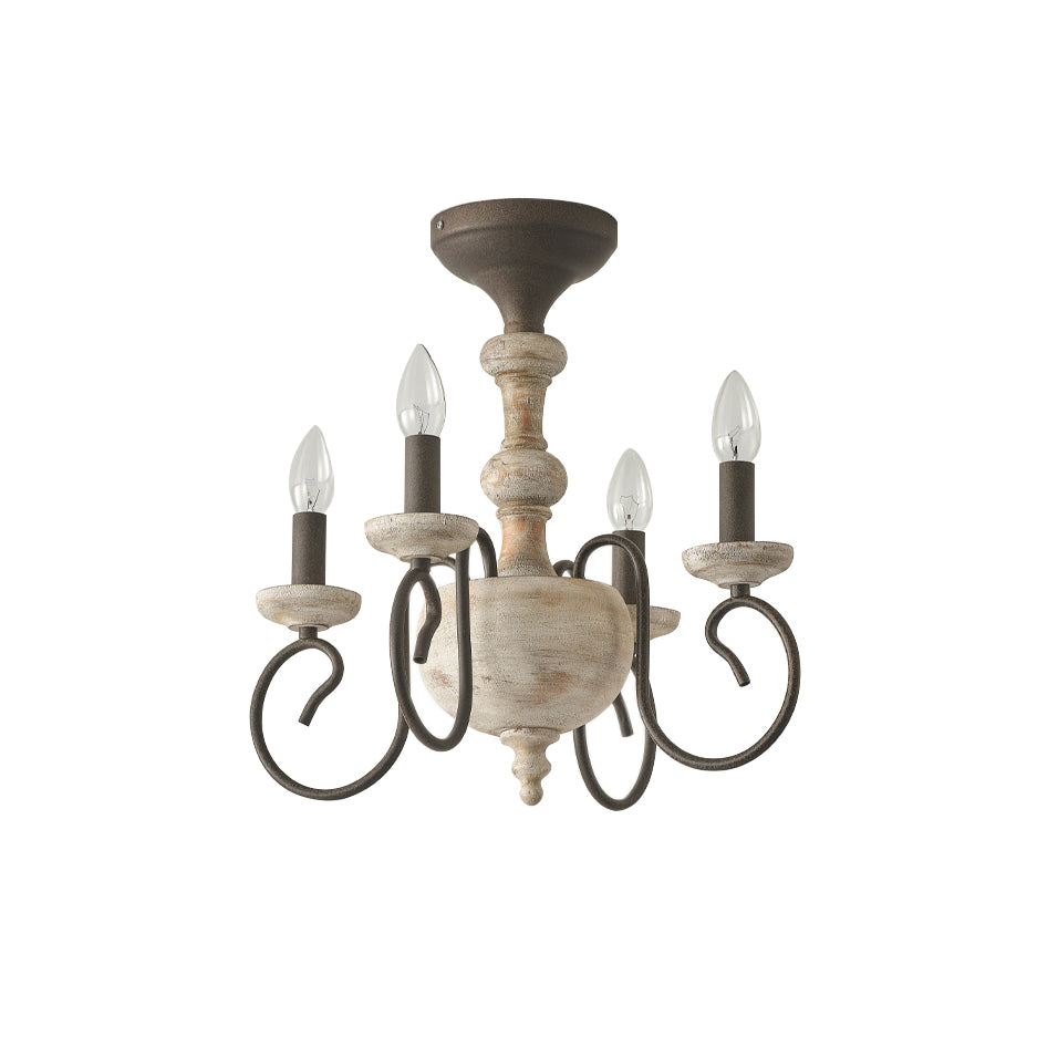 Myst Vintage Traditional Wooden Metal Semi Flush Ceiling Light - Lamp Copper
